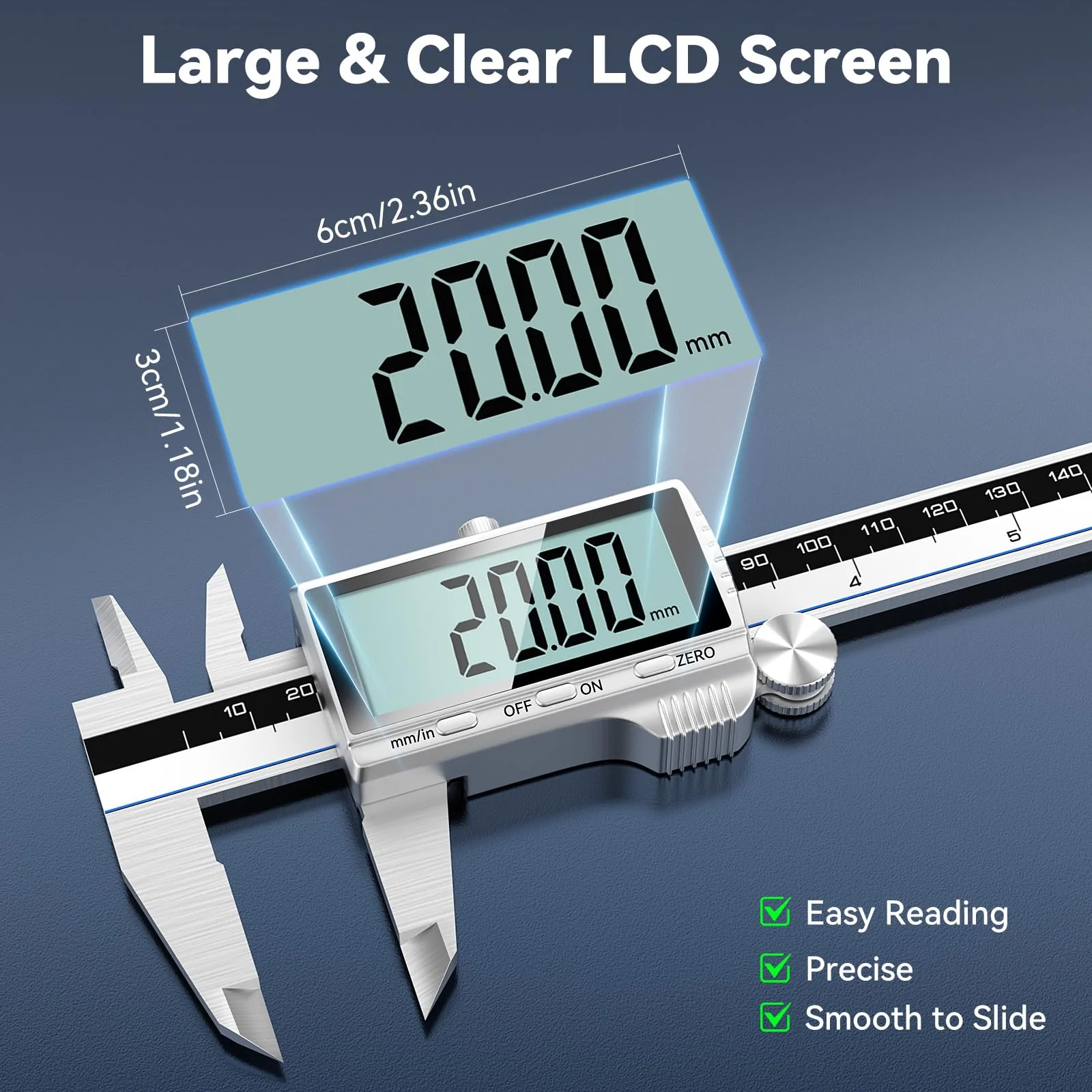Housolution Digital Caliper, 12Inch Caliper Measuring Tool with Large LCD Screen, Inch/MM Switch, 4 Measuring Ways, Stainless Steel Micrometer Vernier Caliper with Splashproof Screen for Woodworkers 12inch/300mm - Image 3