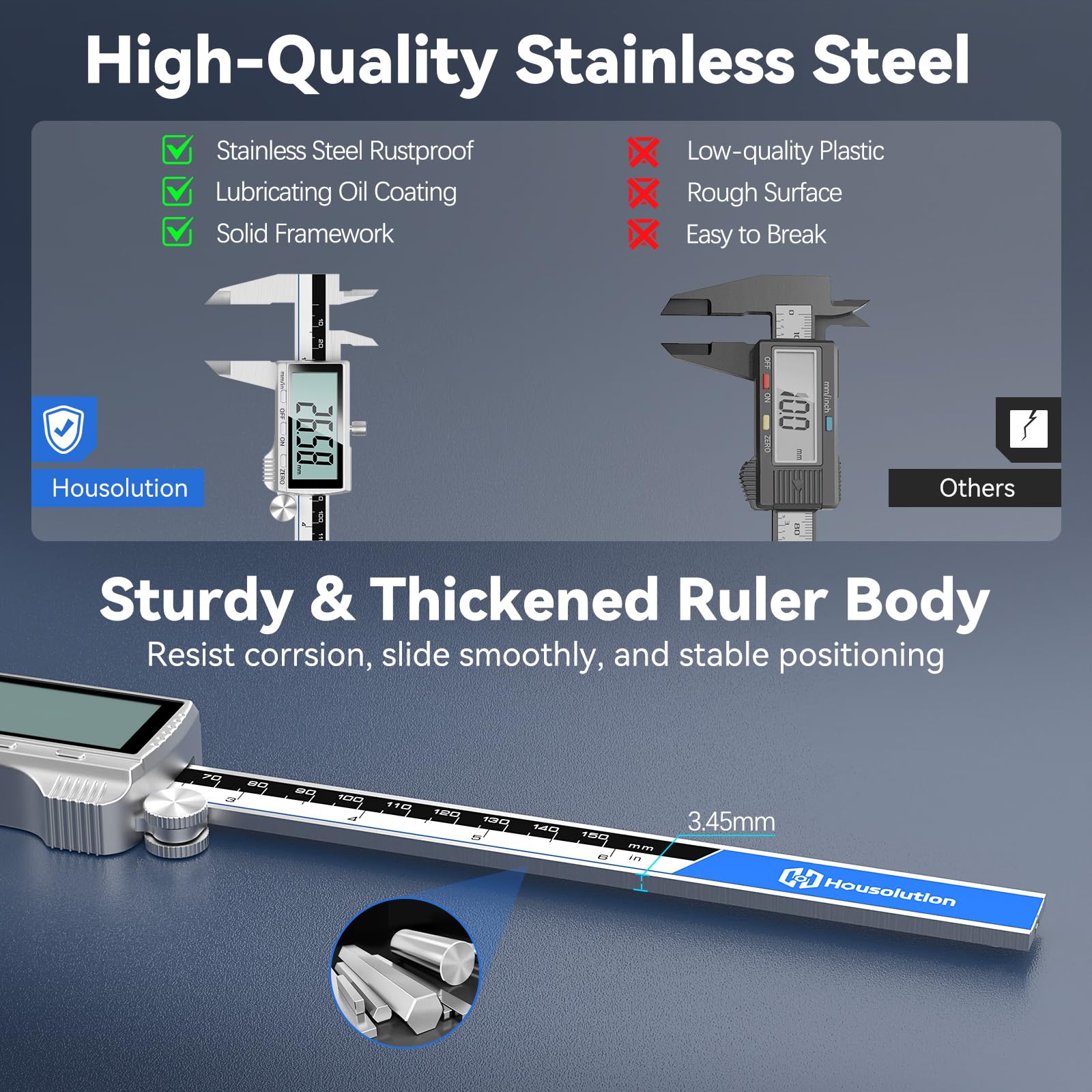 Housolution Digital Caliper, 12Inch Caliper Measuring Tool with Large LCD Screen, Inch/MM Switch, 4 Measuring Ways, Stainless Steel Micrometer Vernier Caliper with Splashproof Screen for Woodworkers 12inch/300mm - Image 8