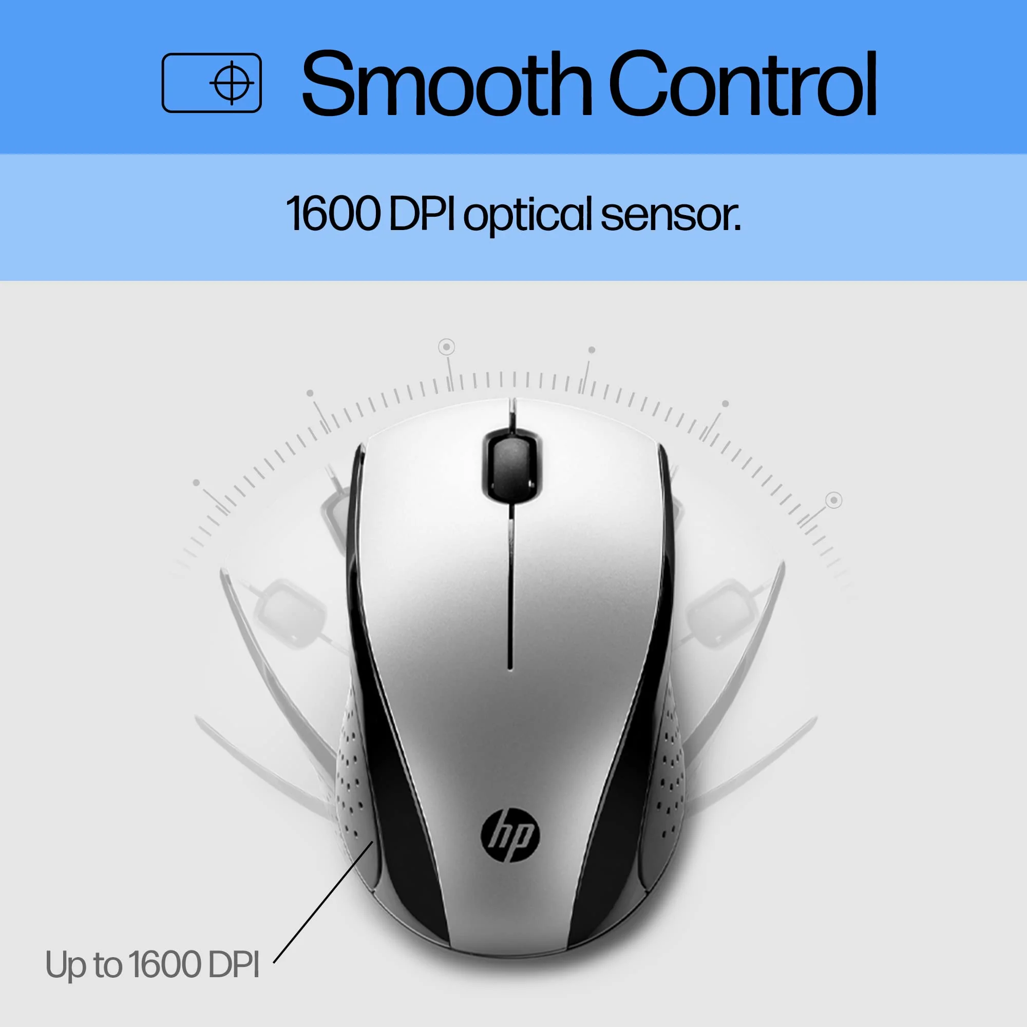 HP X3000 G3 Wireless Mouse Silver, up to 15-Month Battery,Scroll Wheel, Side Grips for Control, Travel-Friendly, Blue LED, Powerful 1600 DPI Optical Sensor, Win XP,8, 11 Compatible (683N9AA#ABL) New Version - Image 6