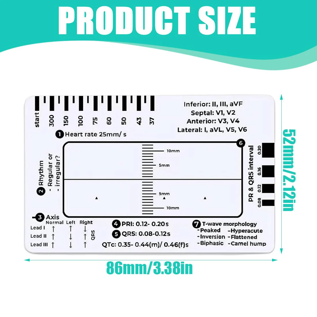 HQRKOTM ECG 7 Level Ruler Card for ECG/ECG Interpretation, Portable Bag, Plastic, 85.6 mm x 53.98 mm, Medical Instrument, Simple Plastic Construction, ECG 7 Step Ruler, Pack of 2, a - Image 2