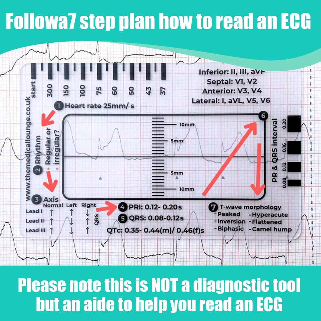 HQRKOTM ECG 7 Level Ruler Card for ECG/ECG Interpretation, Portable Bag, Plastic, 85.6 mm x 53.98 mm, Medical Instrument, Simple Plastic Construction, ECG 7 Step Ruler, Pack of 2, a - Image 3