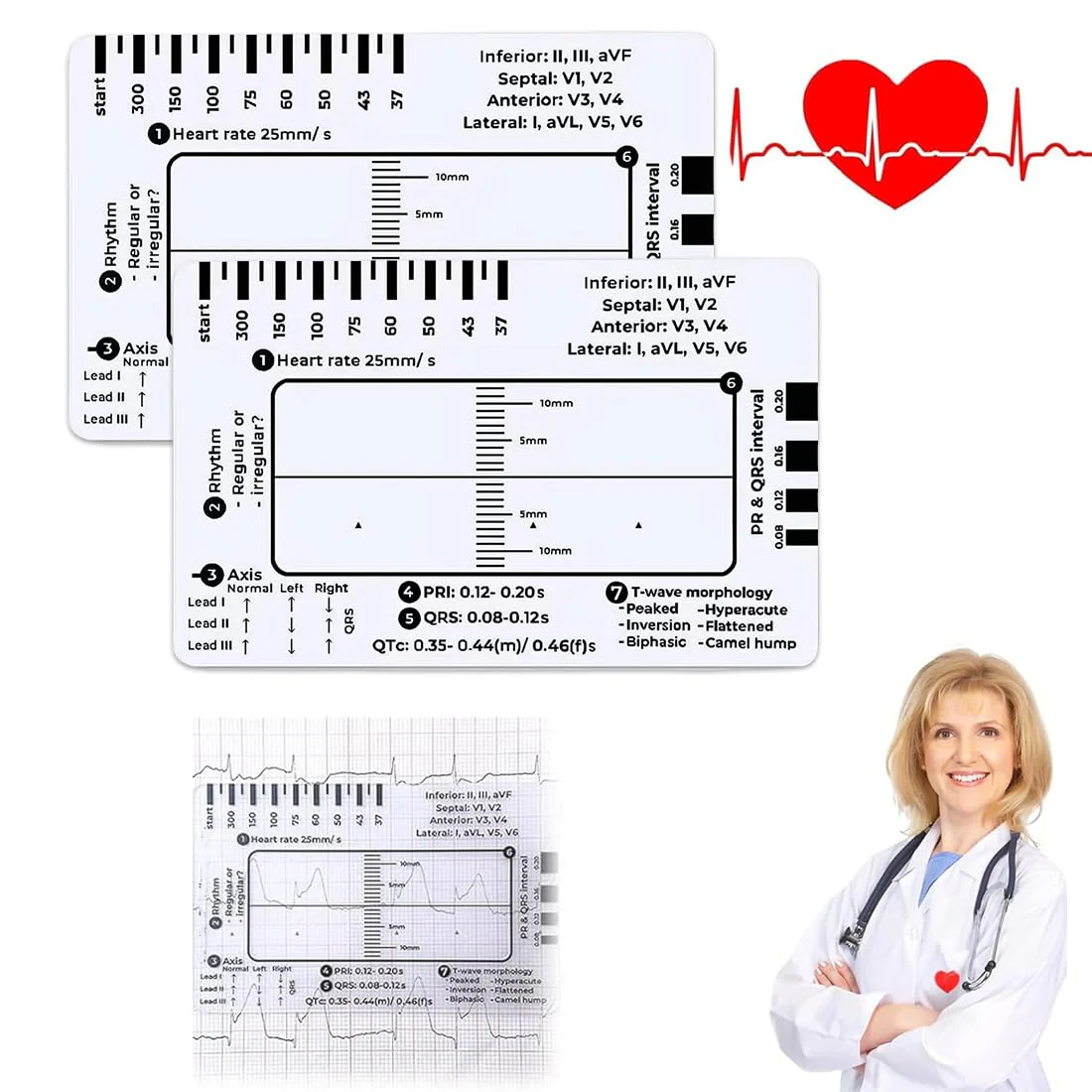 HQRKOTM ECG 7 Level Ruler Card for ECG/ECG Interpretation, Portable Bag, Plastic, 85.6 mm x 53.98 mm, Medical Instrument, Simple Plastic Construction, ECG 7 Step Ruler, Pack of 2, a - Image 7