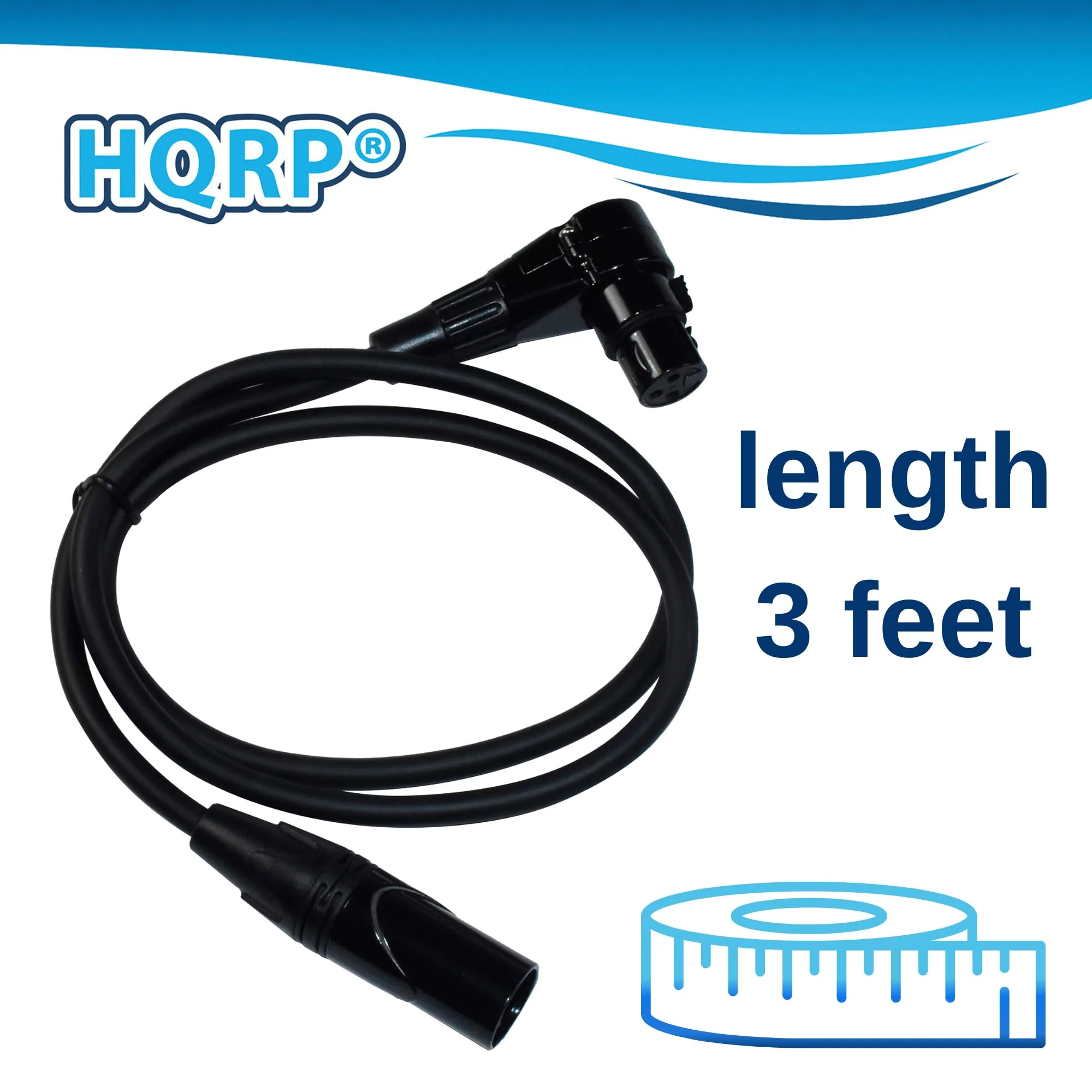 HQRP 2-Pack XLR to XLR Cable 3 Feet, 3-Pin XLR Male Straight to 3-Pin XLR Female Right Angle Cord for Speaker, PA System, PVC Jacket, Mic Cord, XLR Speaker Cable, XLR Microphone Cable, 3 Ft, Black - Image 2