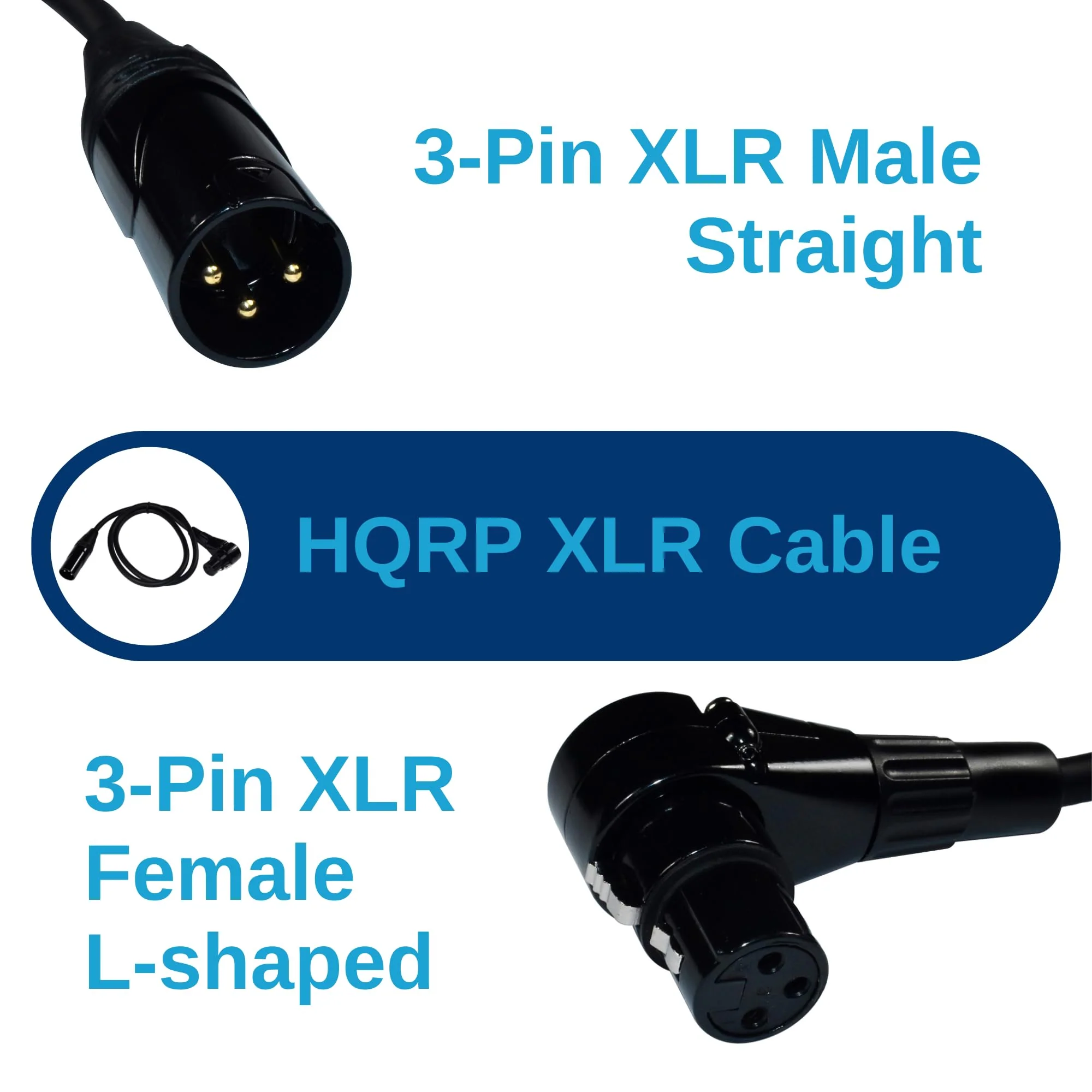 HQRP 2-Pack XLR to XLR Cable 3 Feet, 3-Pin XLR Male Straight to 3-Pin XLR Female Right Angle Cord for Speaker, PA System, PVC Jacket, Mic Cord, XLR Speaker Cable, XLR Microphone Cable, 3 Ft, Black - Image 3