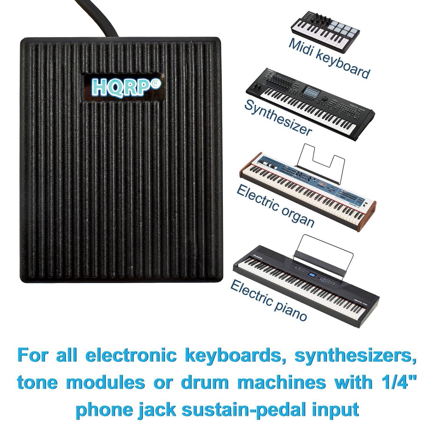 HQRP Sustain Pedal for Yamaha DGX-230, DGX-530, DGX-640, DGX-660, DGX-670, EZ-220, P-45, P-71, P-85, P-95, P-105, P-115, P-125, P-225, P-515 Digital Piano Keyboard (FC5 Replacement, 1/4" Jack) - Image 3
