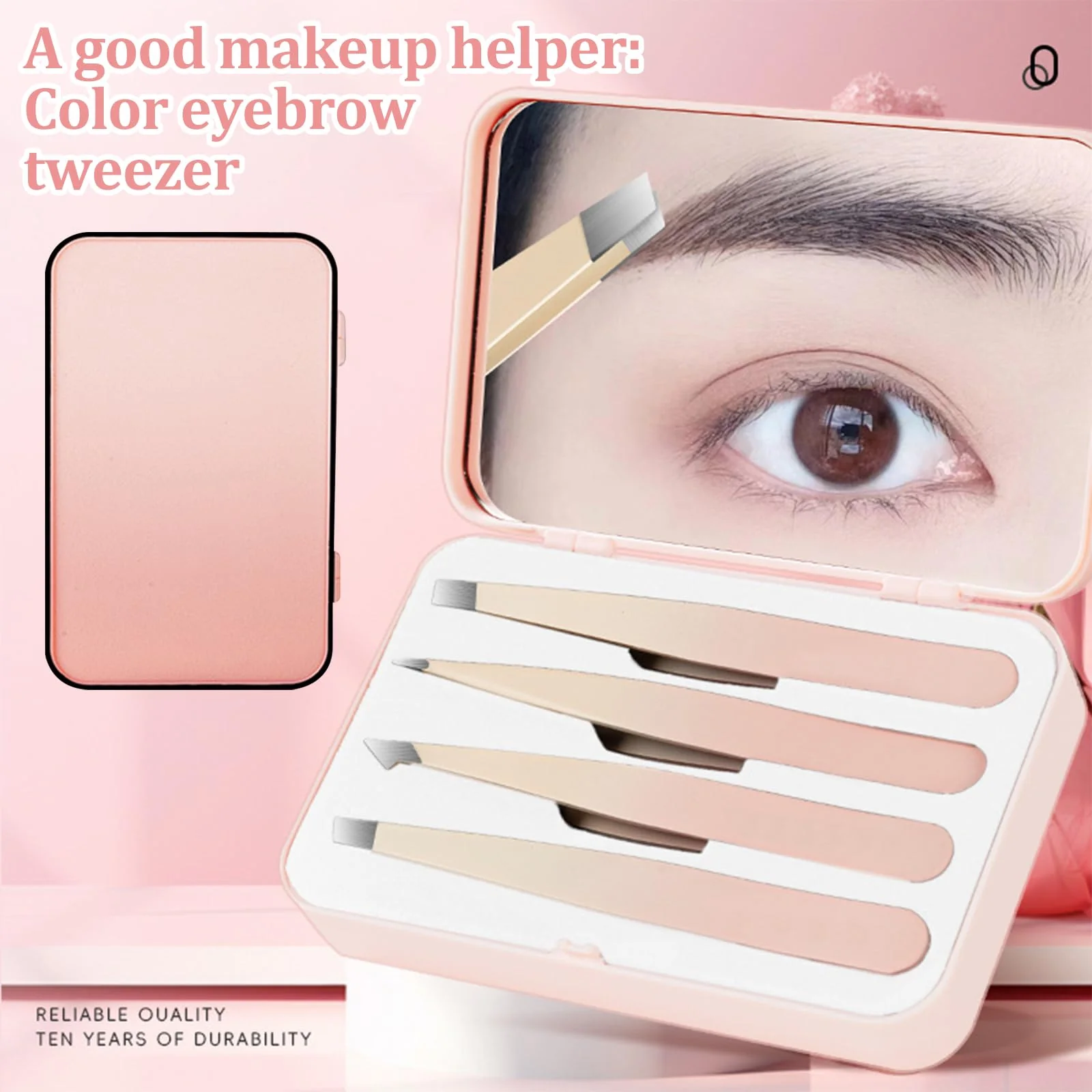 Hshenjhu Set of 4 Tweezers for Facial Hair for Women, Precision Tweezers with Travel Case, Tweezers with Mirror, Stainless Steel Tweezers for Eyebrows for Women and Men (Pink) - Image 3