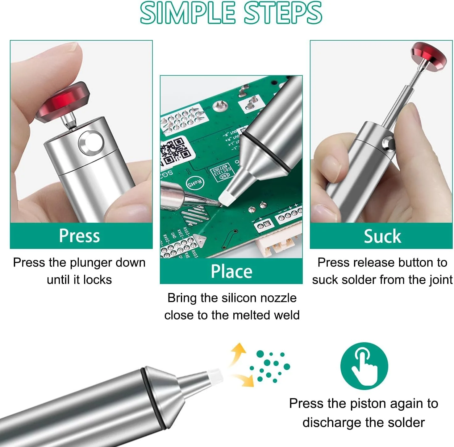 Hsthe Sea All Metal Vacuum Soldering Suction Desoldering Pump, High Suction Power, High Temperature Resistance, Perfect Desoldering Tool for Soldering Removal - Image 6