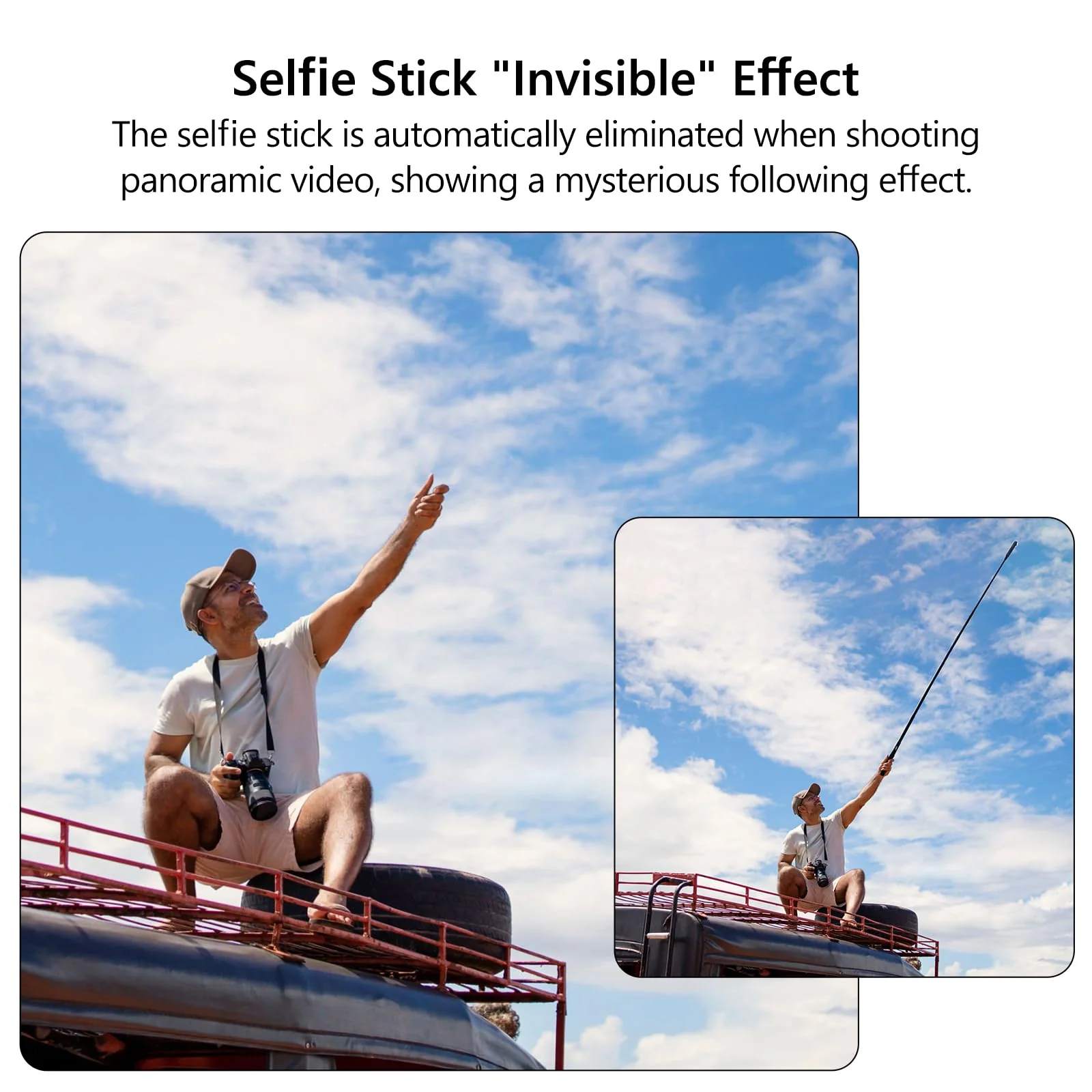 HSU 59”/150cm Invisible Selfie Stick for Insta360, Extension Monopod Pole for Insta360 X4, X3, X2, X, Insta 360 ONE R, RS, GoPro, DJI Action Camera - Image 3
