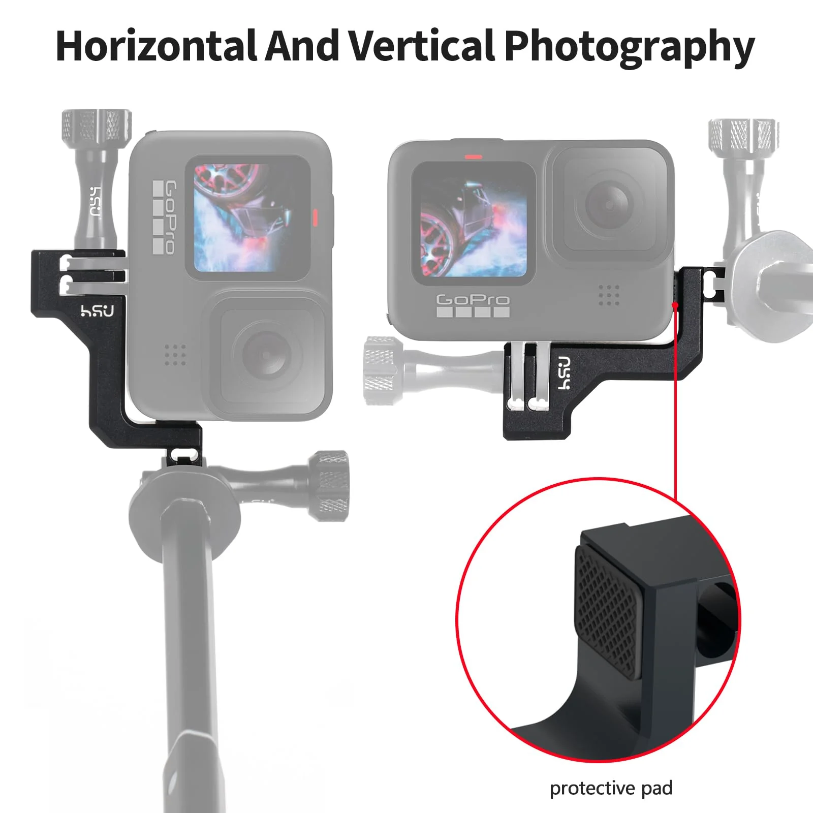 HSU 90 Degree Aluminum Vertical Bracket Adapter Elbow Mount for GoPro Hero 13/12/ 11/10/ 9 Black - Image 2