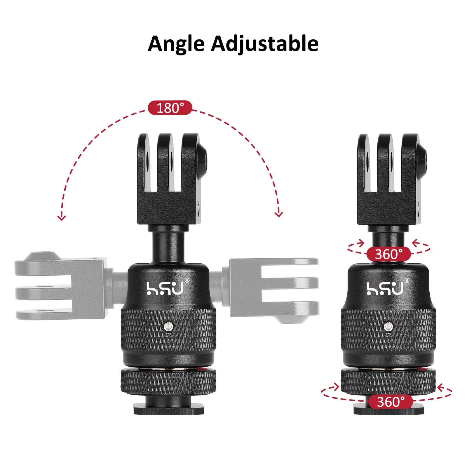HSU Cold Shoe Mount Adapter, Aluminum 1/4”-20 Screw Hole 360° Rotation Camera Tripod Mount for GoPro Hero 13/12/11/10/9/8/7/DJI Osmo Action, Applicable for Tripod Selfie Stick and DSLR Camera Flash - Image 4