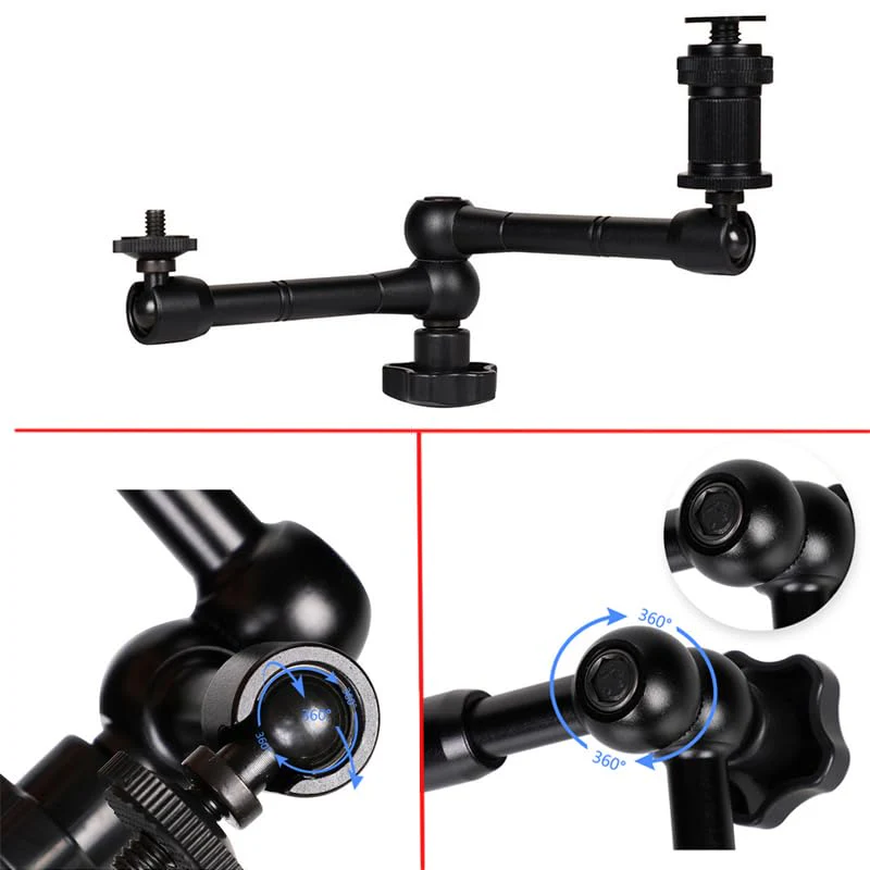 HuaerHui 11 Inch Adjustable Articulating Friction Magic Arm with 1/4" Thread Screw and Hot Shoe Mount Adapter for DSLR Camera Rig/Camcorder/LCD Monitor/LED Lights/Flash Light/Microphone - Image 5