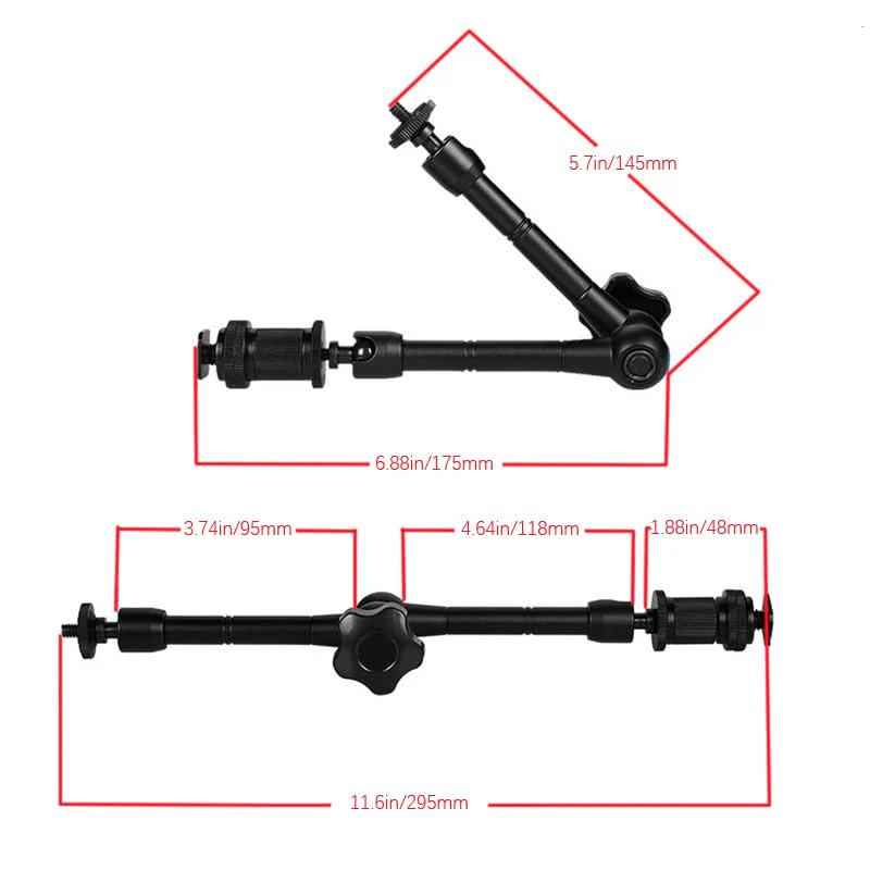 HuaerHui 11 Inch Adjustable Articulating Friction Magic Arm with 1/4" Thread Screw and Hot Shoe Mount Adapter for DSLR Camera Rig/Camcorder/LCD Monitor/LED Lights/Flash Light/Microphone - Image 6