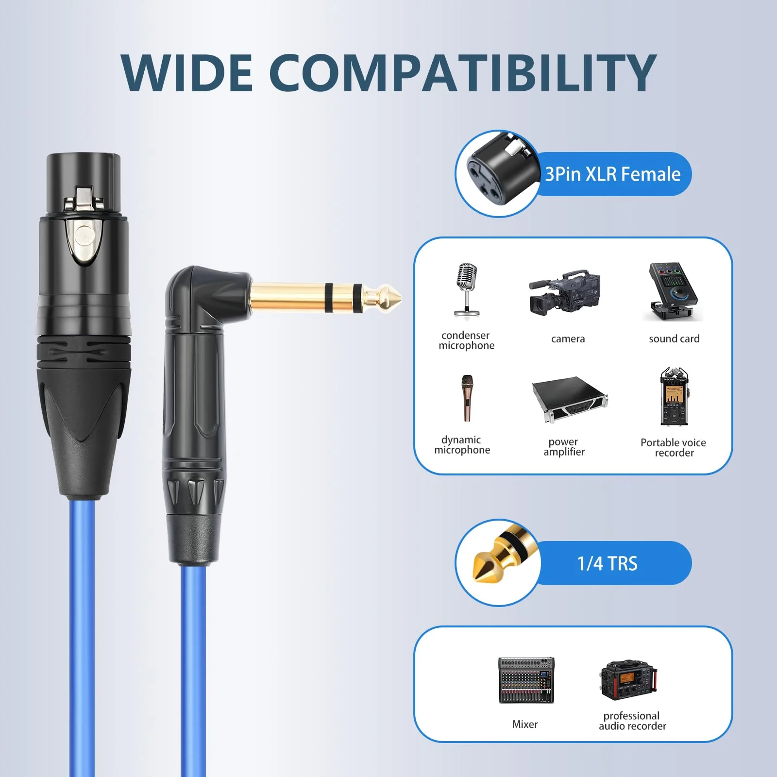 HUALEU 3.3FT Balanced XLR Female to Right Angle 1/4 TRS Mixer Cable,6.35mm Stereo Male to 3pin XLR Female Audio Cable,6N OFC+Silver Plated HI-END Audio Cable for Mixer Amplifier Microphone-2Pack - Image 2
