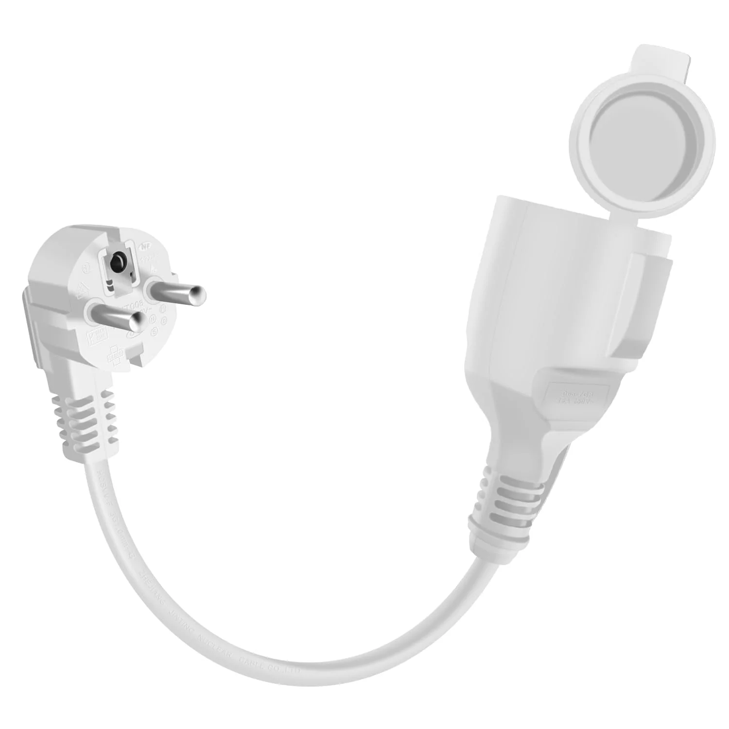 HuaLiSiJi Schuko Extension Short 90 Degree Protective Contact Extension Cable 16 A / 250 V Short Cable 2 AC for IP44 Socket for Outdoor or Indoor Use, Home, Office (White, 0.5 m) 0.5m White - Image 2