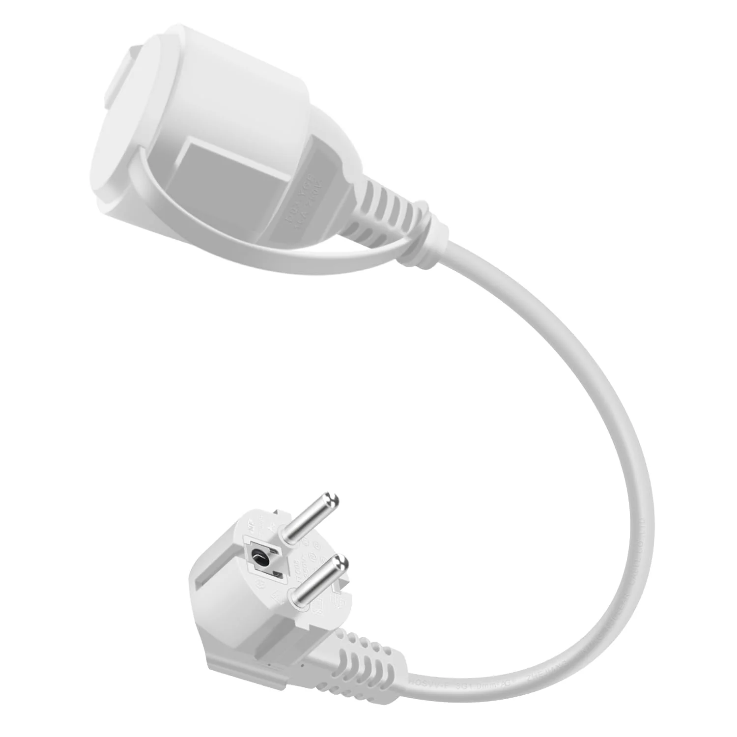 HuaLiSiJi Schuko Extension Short 90 Degree Protective Contact Extension Cable 16 A / 250 V Short Cable 2 AC for IP44 Socket for Outdoor or Indoor Use, Home, Office (White, 0.5 m) 0.5m White - Image 3