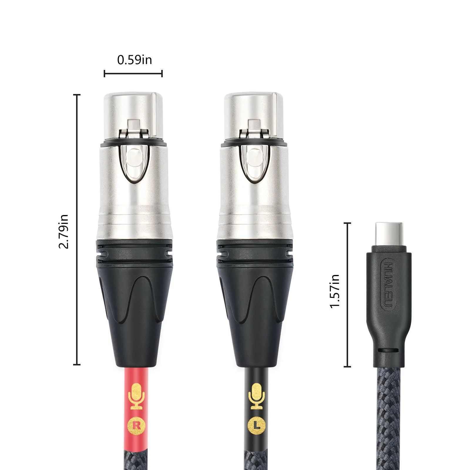 HUALUE 3.3Feet Stereo Dual XLR Female to USB C,Smartphone USB C Microphone Cable，Dual Channel Stereo Input USB C to XLR Female for iPhone 15 ipad Dynamic Microphone Laptop 3.3FT - Image 6
