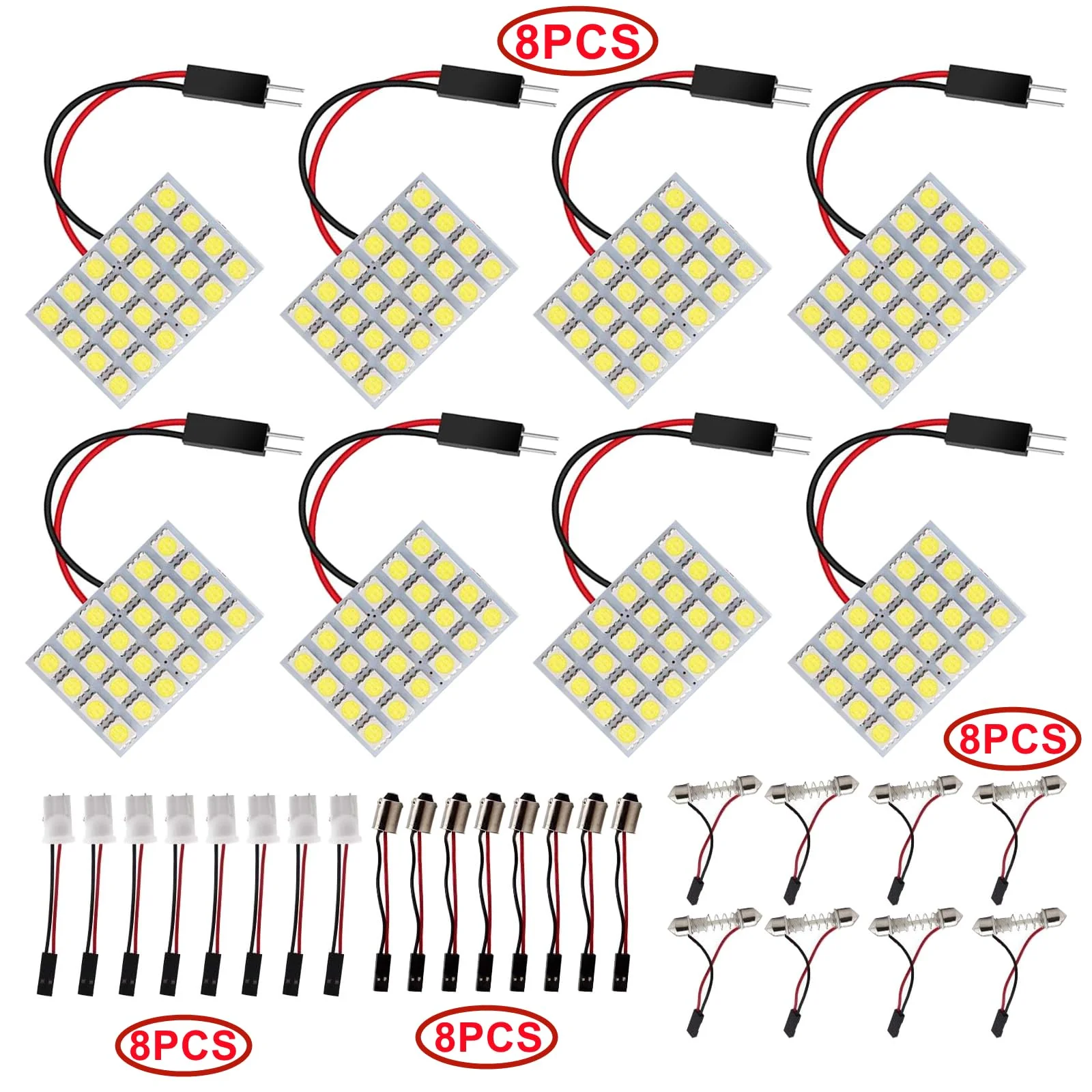 HUAZIZ 8 pieces super white energy-saving 5050 24 SMD LED panel dome light interior reading plate light roof ceiling interior wired lamp + 8 pieces garland adapter - Image 3