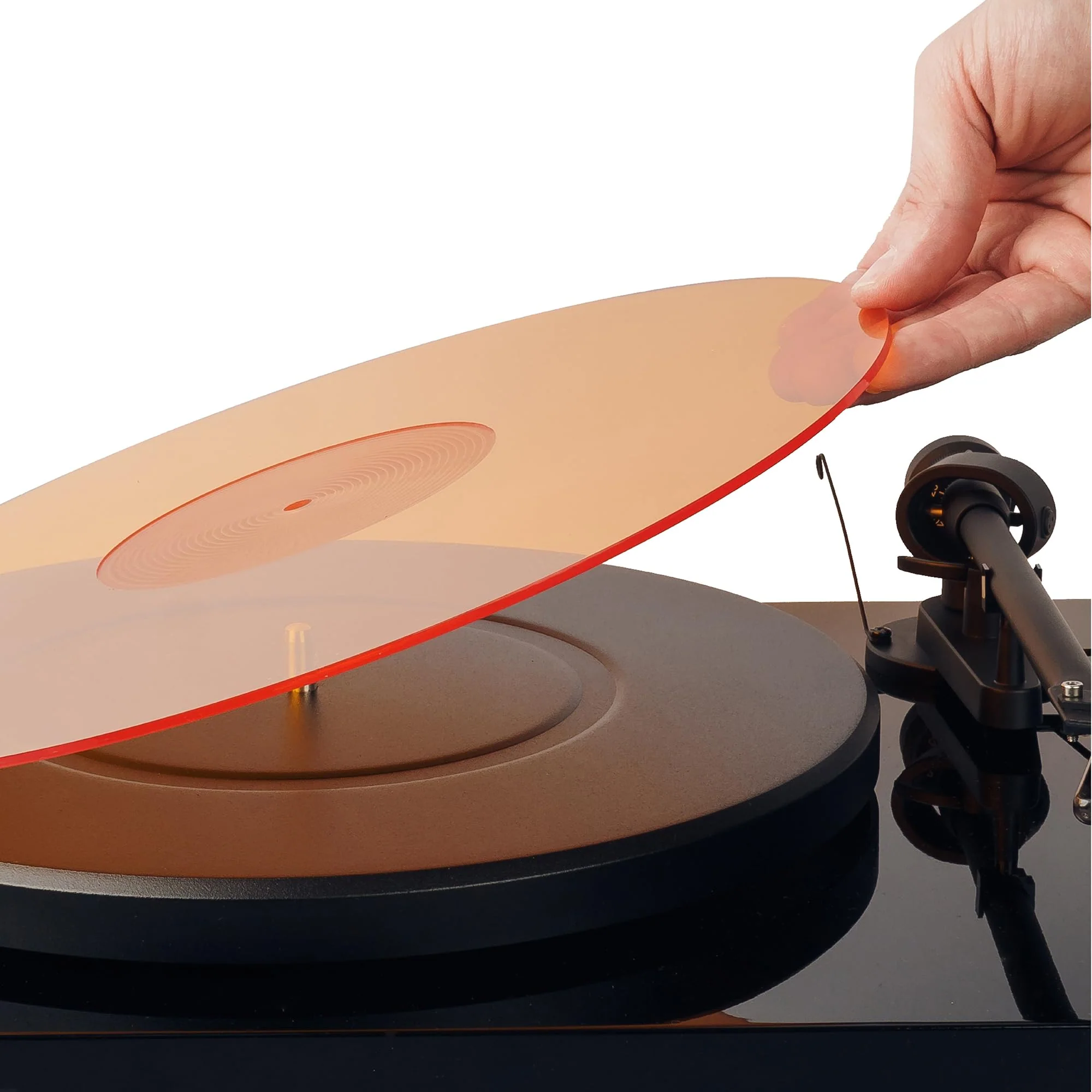 Hudson Hi-Fi Acrylic Turntable Mat – 11.75” Anti-Static Turntable Slipmat with Label Recess – 1/8” Thick Acrylic Platter Mat for Vinyl LP Record Players – OrangeLit - Image 2