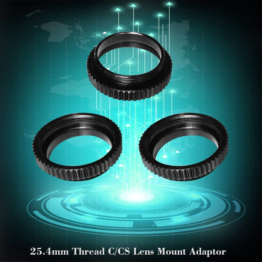 HUIOP C to CS Mount, 3PCS/Lot Metal 5mm C to CS Mount Adapter 25.4mm Thread C/CS Lens Mount Adaptor Aluminum Converter Ring for CCTV Camera - Image 2