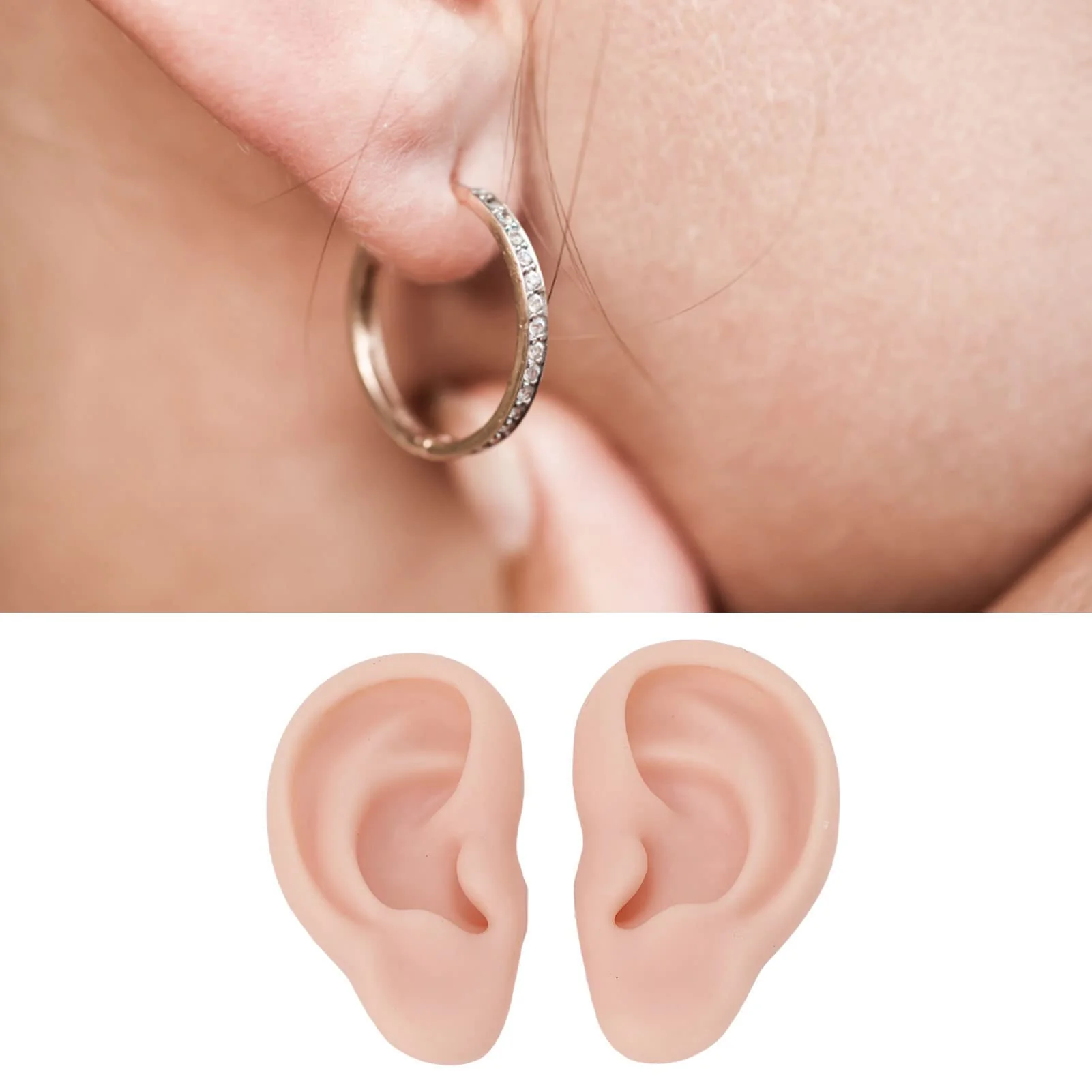 Human Ear Model, 1 Pair Soft Silicone Simulation Ear Model, Flexible Artificial Ear, Realistic Body Parts for Piercing Exercises, Earrings, Jewellery Display (2#) 2# - Image 2
