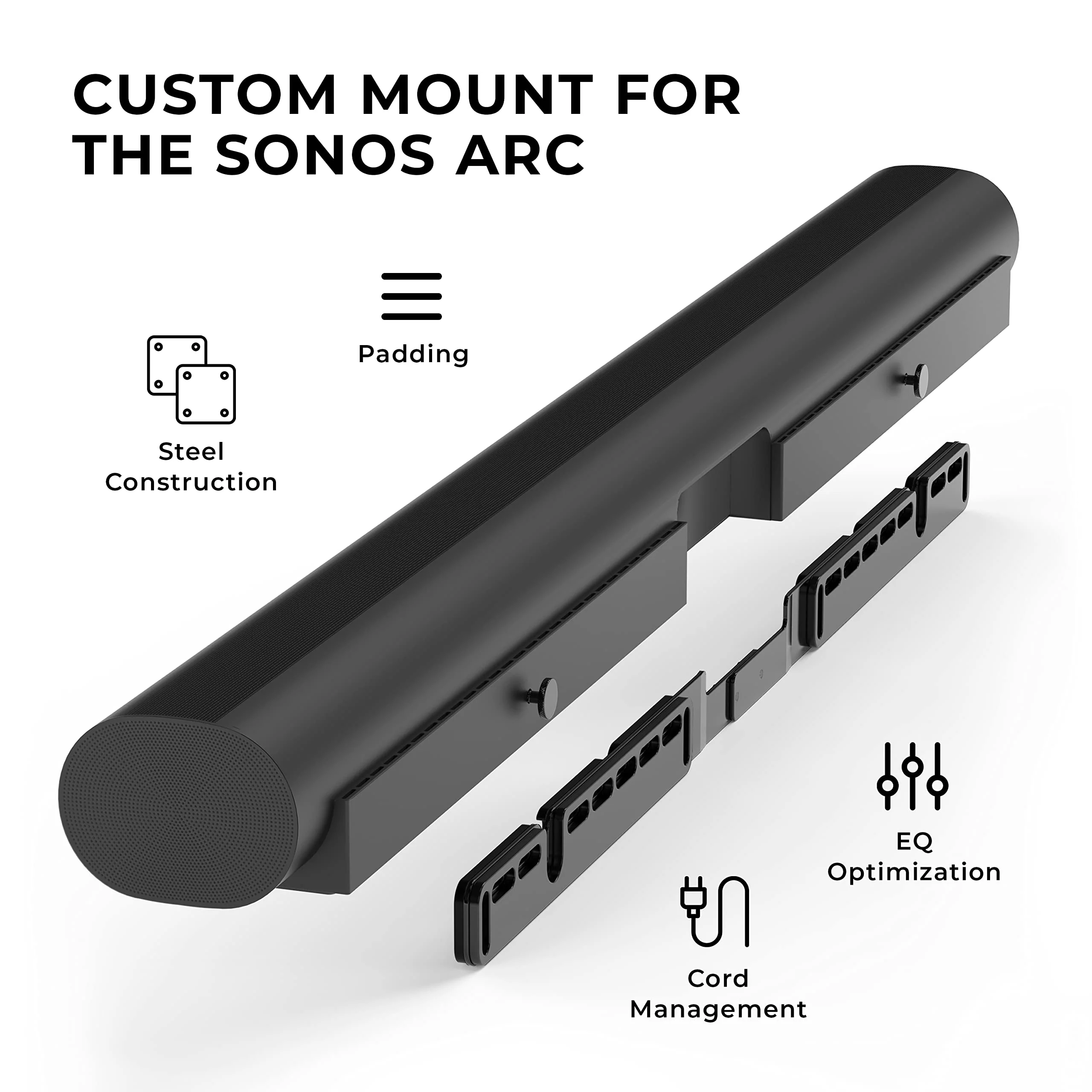 HumanCentric Wall Mount Compatible with Sonos Arc Sound Bar (Black), Floating Style Mounting Bracket Compatible with Sonos Arc Wall Mount, Soundbar Mount for Sonos Arc Mount on Wall Under TV - Image 2