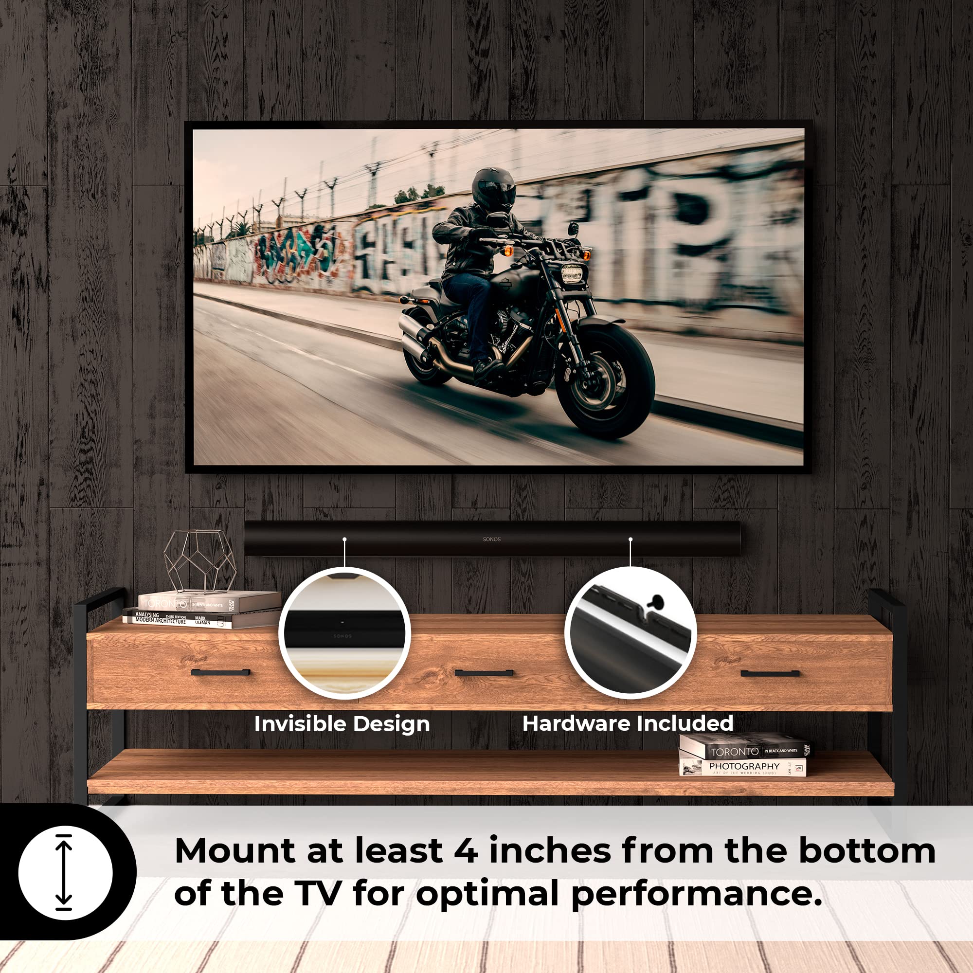 HumanCentric Wall Mount Compatible with Sonos Arc Sound Bar (Black), Floating Style Mounting Bracket Compatible with Sonos Arc Wall Mount, Soundbar Mount for Sonos Arc Mount on Wall Under TV - Image 7