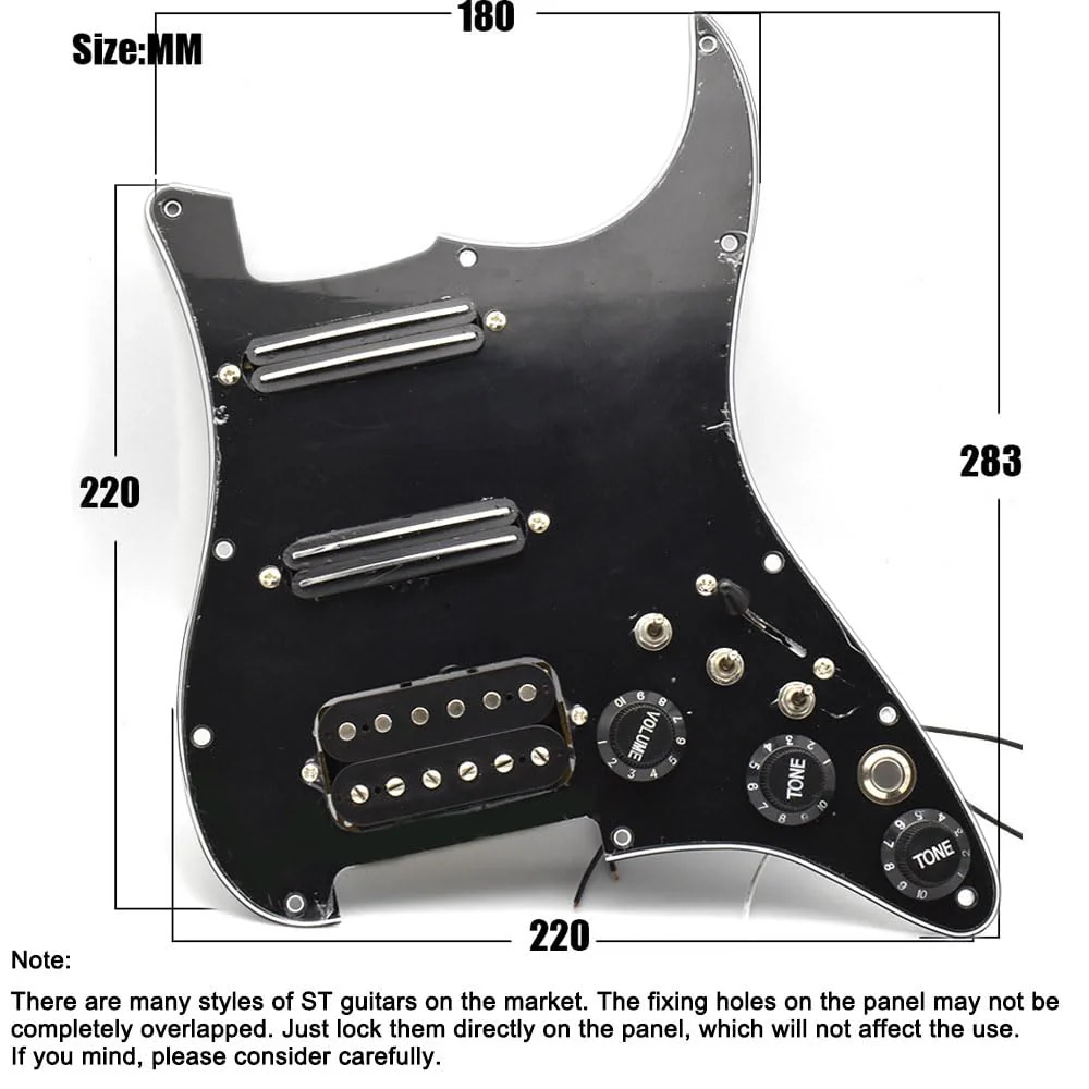 Humbucker Electric Guitar Pickguard Pickup with Singlecut Wiring Loaded Prewired Pickguard SSH Guitar Pickguard Swith Control Scratchplate Assembly for Fender Strat Guitar (Right Hand-Black-Black) Right Hand-Black-Black - Image 3