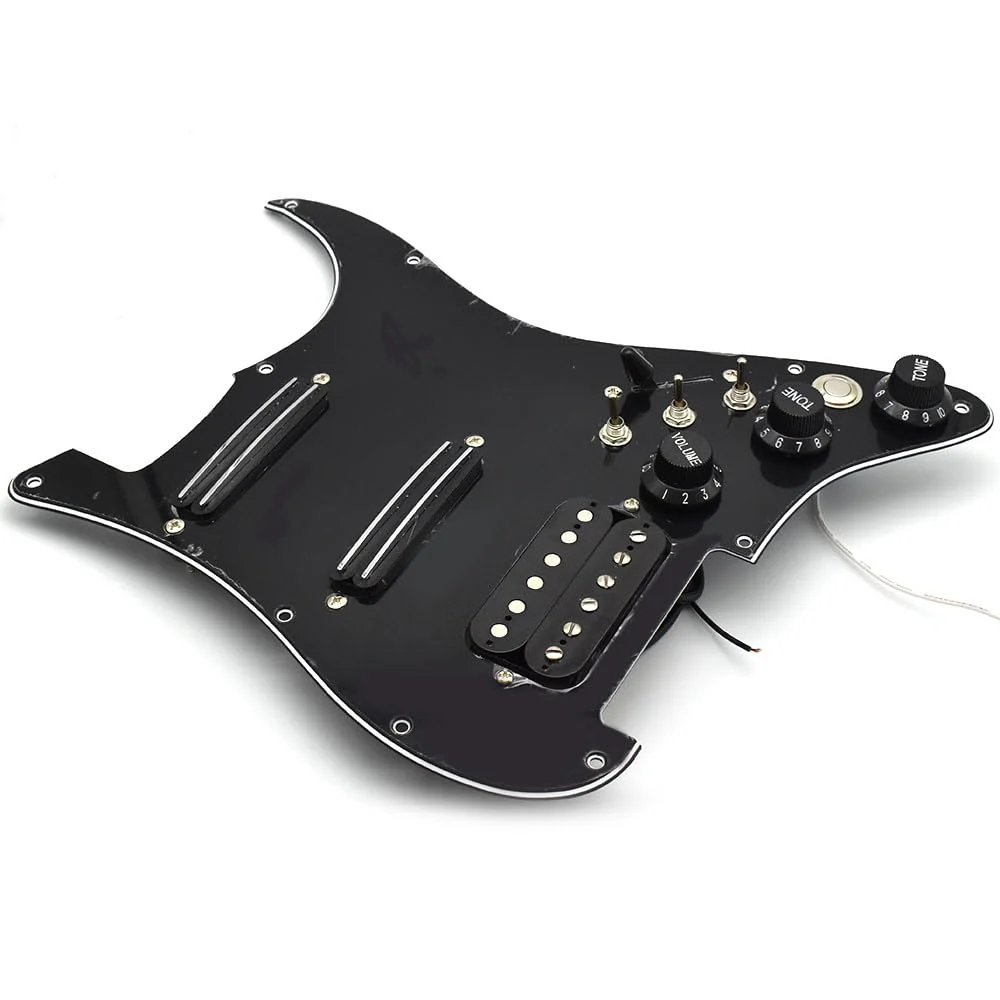 Humbucker Electric Guitar Pickguard Pickup with Singlecut Wiring Loaded Prewired Pickguard SSH Guitar Pickguard Swith Control Scratchplate Assembly for Fender Strat Guitar (Right Hand-Black-Black) Right Hand-Black-Black - Image 4