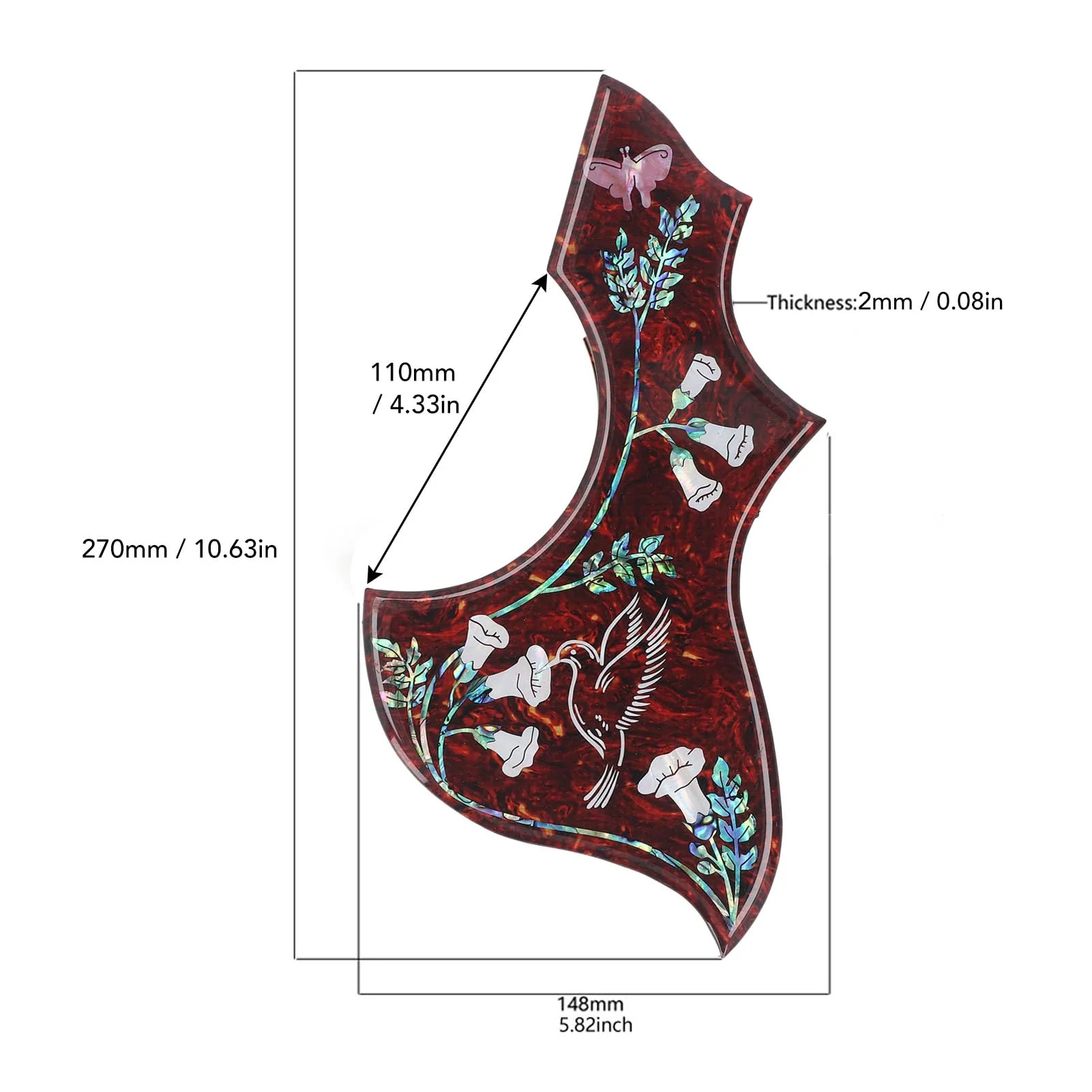 Hummingbird Acoustic Guitar Pickguard, Self Adhesive, Anti Scratch Guitar Plate, 2mm Thick, Guitar Pick Guard for Standard Size Guitars - Image 5