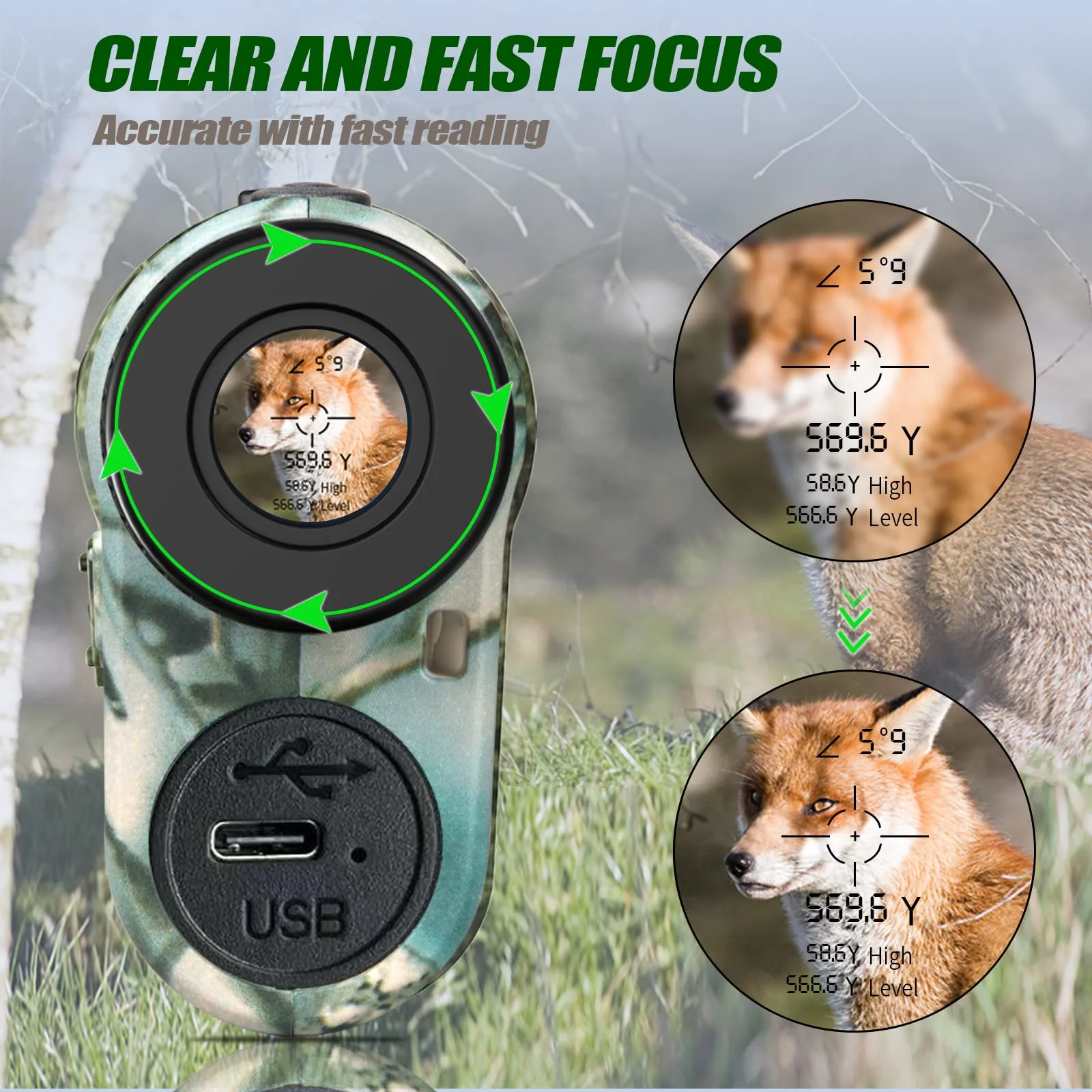 Hunting Laser Rangefinder with Rechargeable Battery 1000 Yards Hunting Range Finder with Target Acquisition Technology Easy-to-Use Clear Accurate Rangefinders for Hunters 1000Y Camo New - Image 5