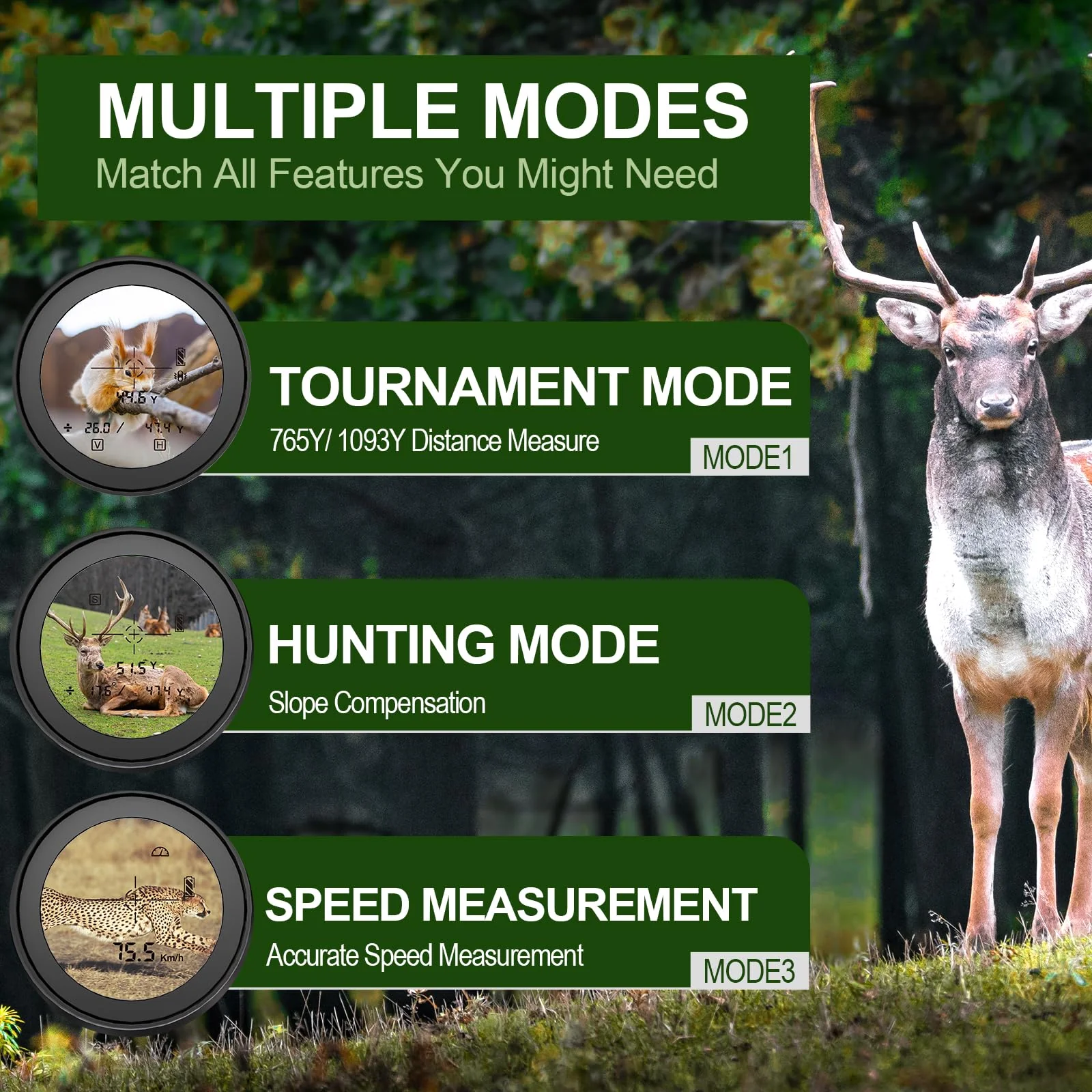 Hunting Rangefinder 765/1093Y Laser Range Finder 6X Magnification, Distance/Angle/Speed Measure, Flagpole Locking Vibration Scan Compact Rangefinders Device for Golf, Hunting, Shooting & Hiking a. 765Y Camo - Image 3