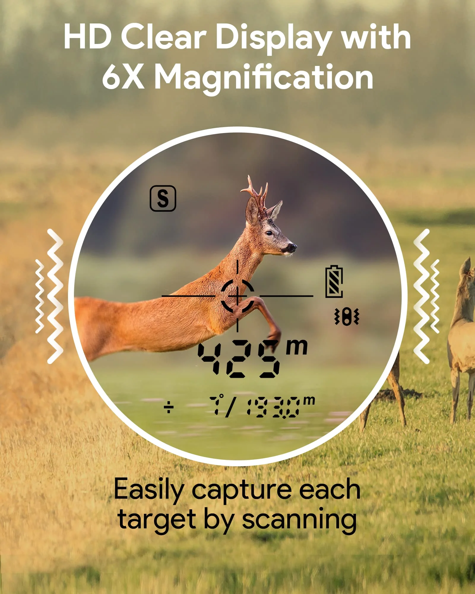 Hunting Rangefinder, Heartgon 1200 Yards Rechargeable Rangefinder for Hunting, 6X Magnification, High-Precision Continuous Scan/Distance/Angle/Speed Waterproof Bowhunting Rangefinder - Image 4