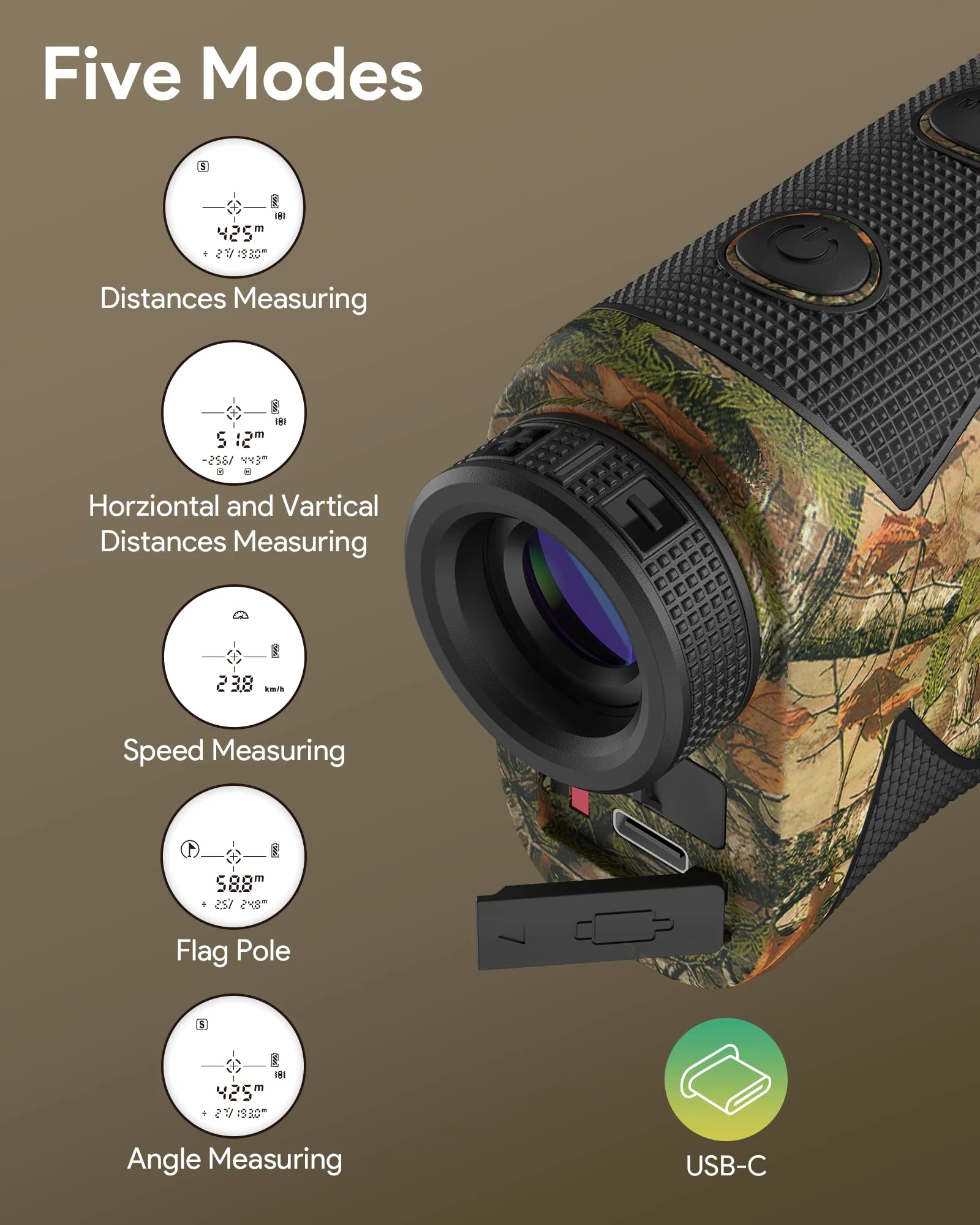 Hunting Rangefinder, Heartgon 1200 Yards Rechargeable Rangefinder for Hunting, 6X Magnification, High-Precision Continuous Scan/Distance/Angle/Speed Waterproof Bowhunting Rangefinder - Image 7