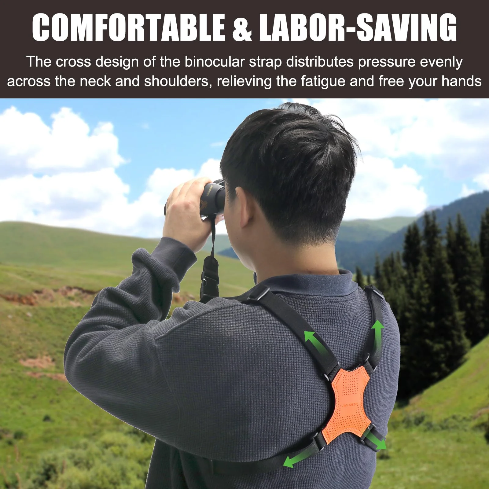 HUNTPAL Binocular Harness Strap for Hunting and Birding Wacthing, X-shaped Decompression Cross Body, Fit for Rangefinder Orange - Image 3
