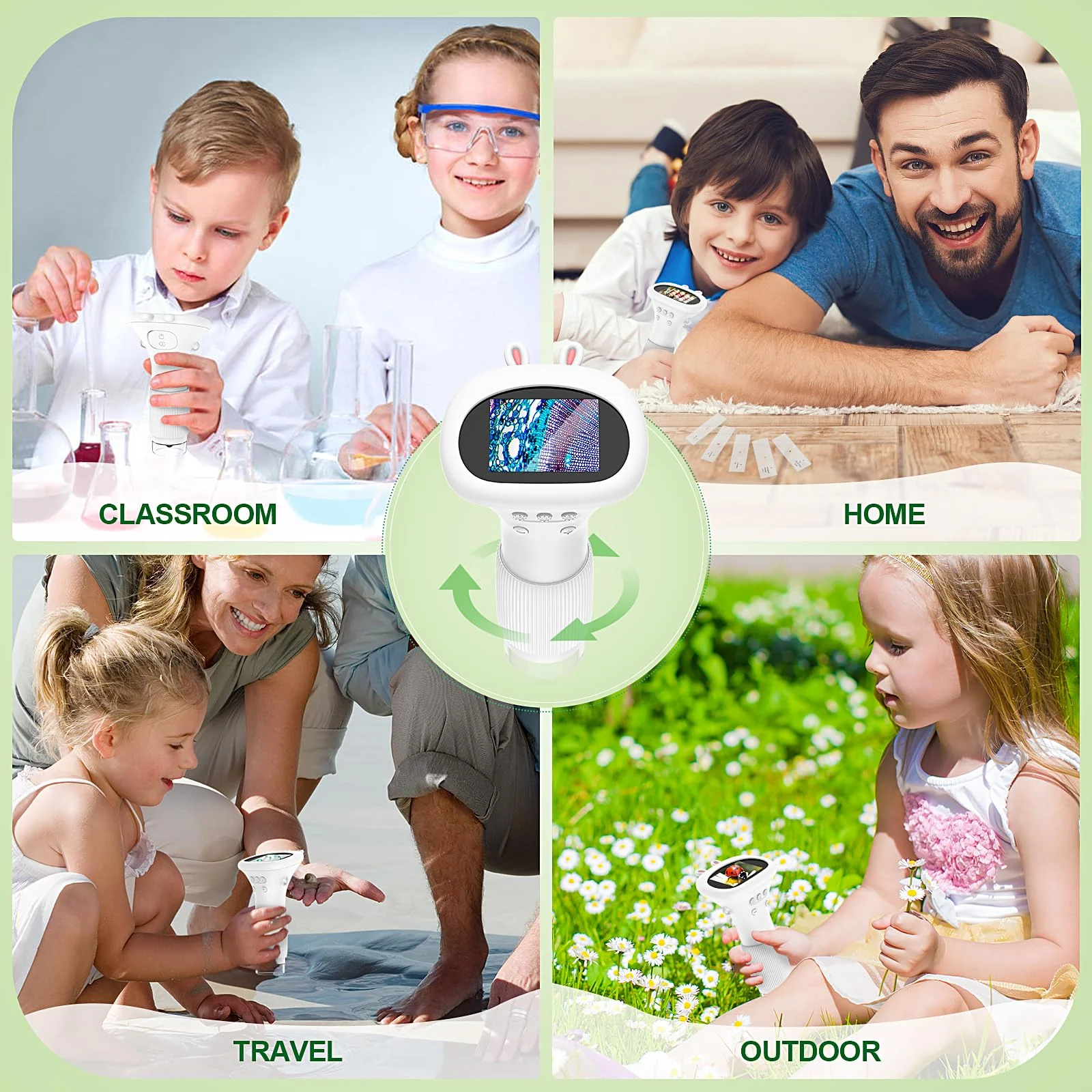 HUTACT Kids Microscope Portable with 2'' Screen - 200X Mini Digital Handheld Pocket Microscope, Christmas Birthday Gifts for All Age, Includes 5 Prepared Microscope Slides Kit - Image 6