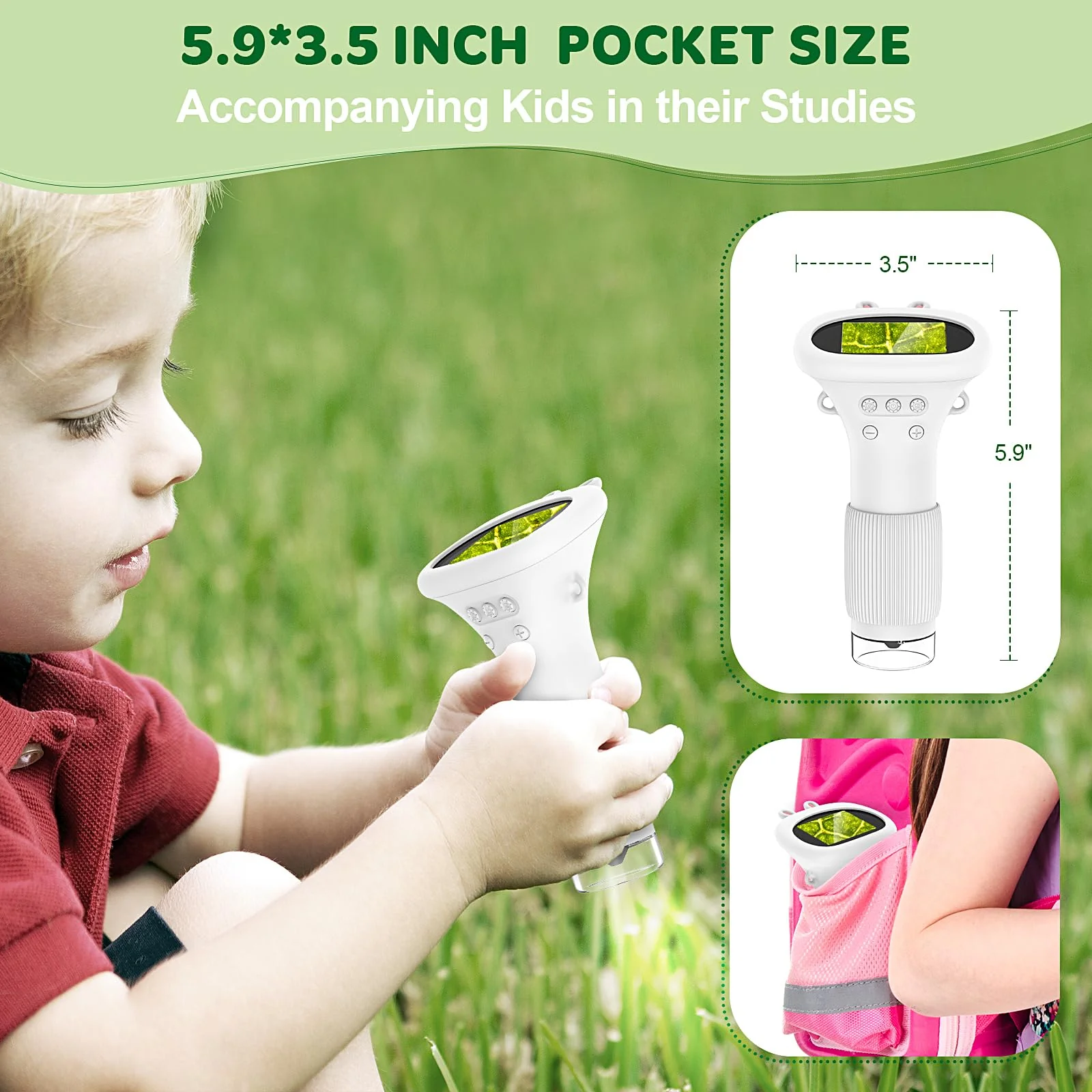 HUTACT Kids Microscope Portable with 2'' Screen - 200X Mini Digital Handheld Pocket Microscope, Christmas Birthday Gifts for All Age, Includes 5 Prepared Microscope Slides Kit - Image 7