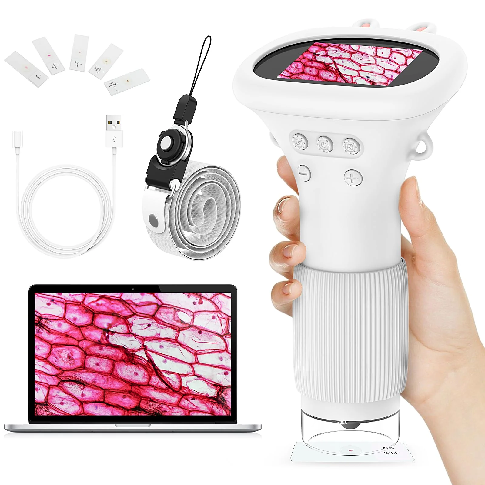 HUTACT Kids Microscope Portable with 2'' Screen - 200X Mini Digital Handheld Pocket Microscope, Christmas Birthday Gifts for All Age, Includes 5 Prepared Microscope Slides Kit - Image 9