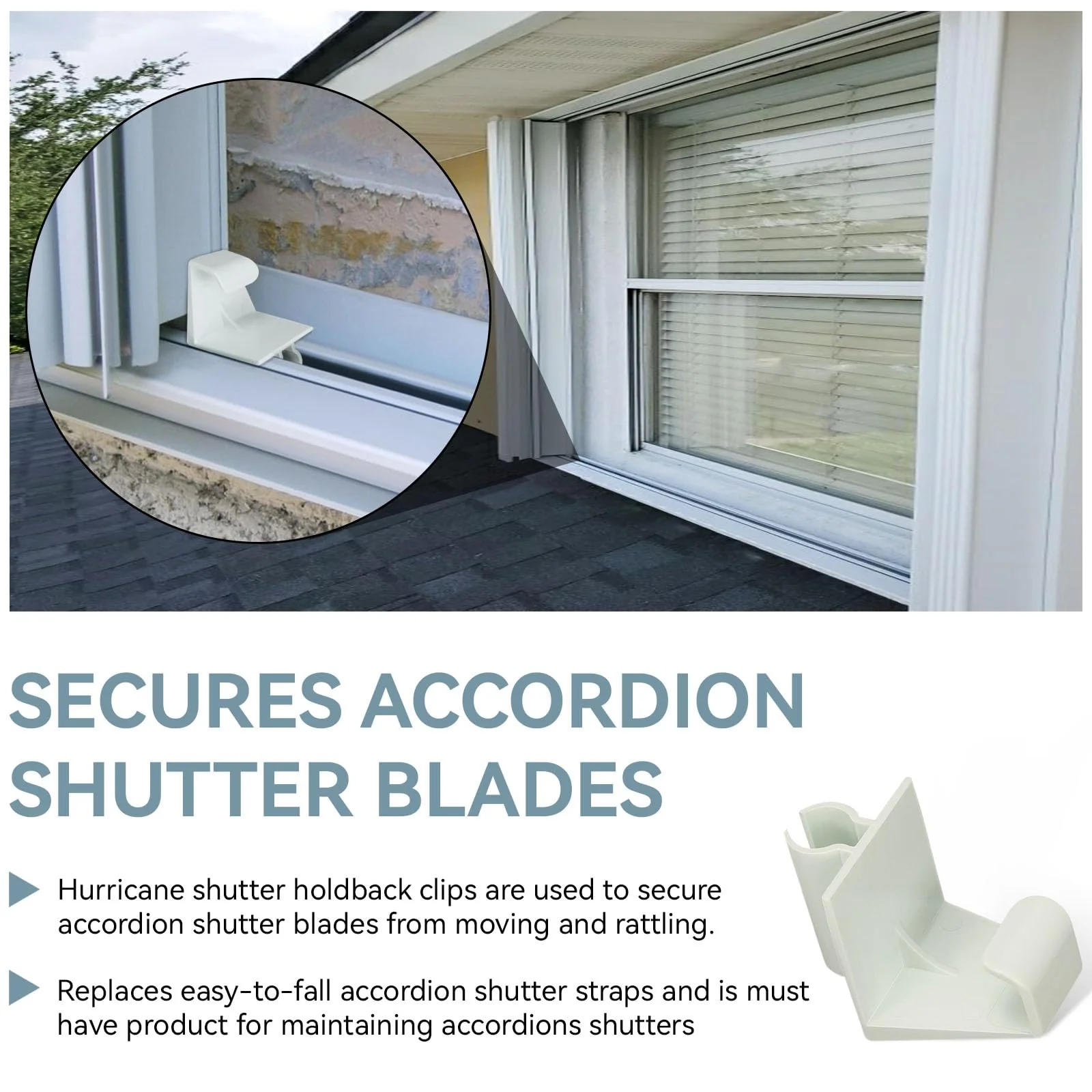 HV Shutter Holdback Clips, Heavy Duty Hurricane Storm Accordion Shutters Hardware Window Locking Clip, Accordion Hurricane Window Clips Suitable for 1/2" Accordion Shutter Track, 4 Pack(White) - Image 2