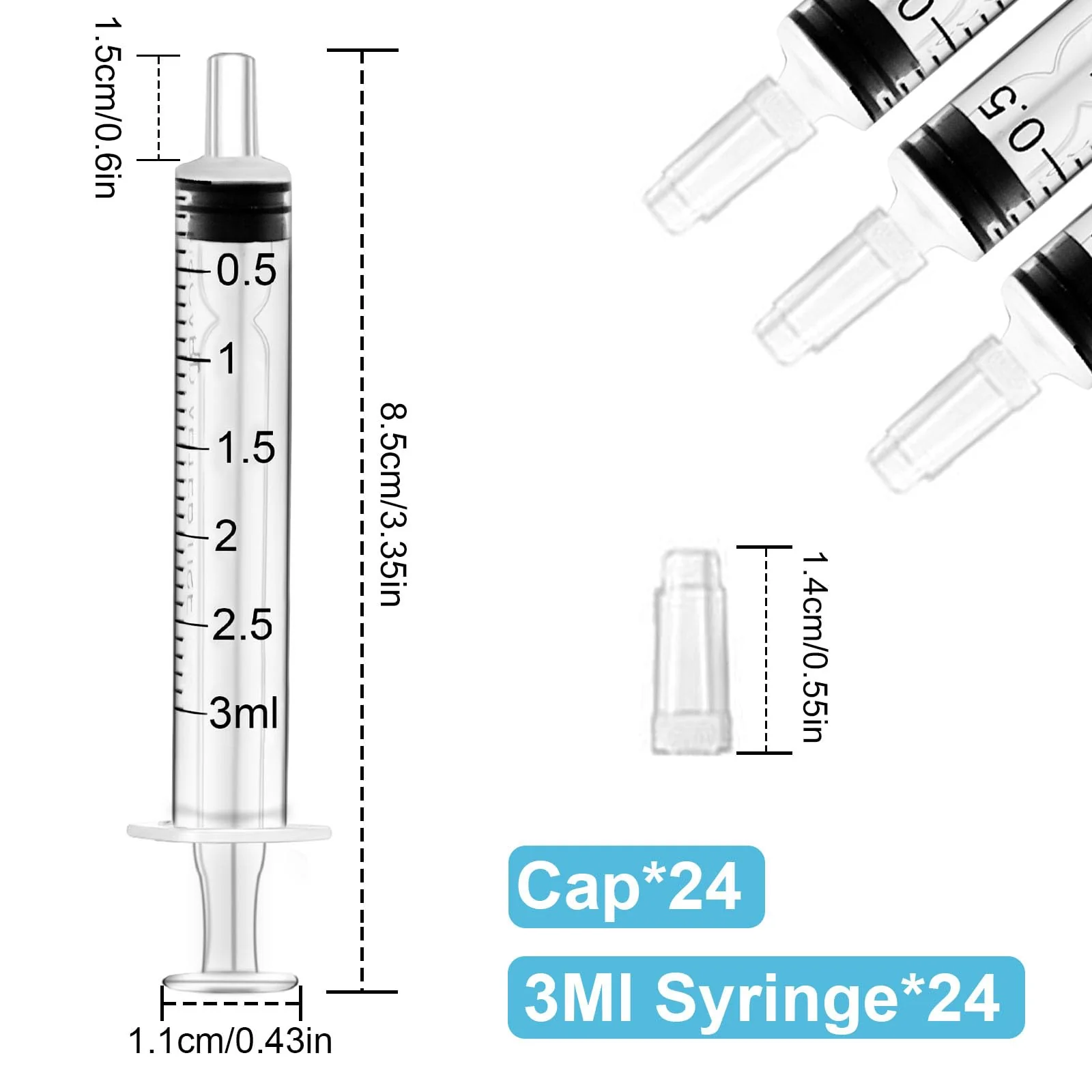 HXC Syringes 3 ml Plastic Syringe Pack of 24 Colostrum Syringe with Lid Food Syringe Disposable Syringes Individual Package 2 ml Syringe Sterile for Newborn Animal Feeding Lab 3ml - Image 2