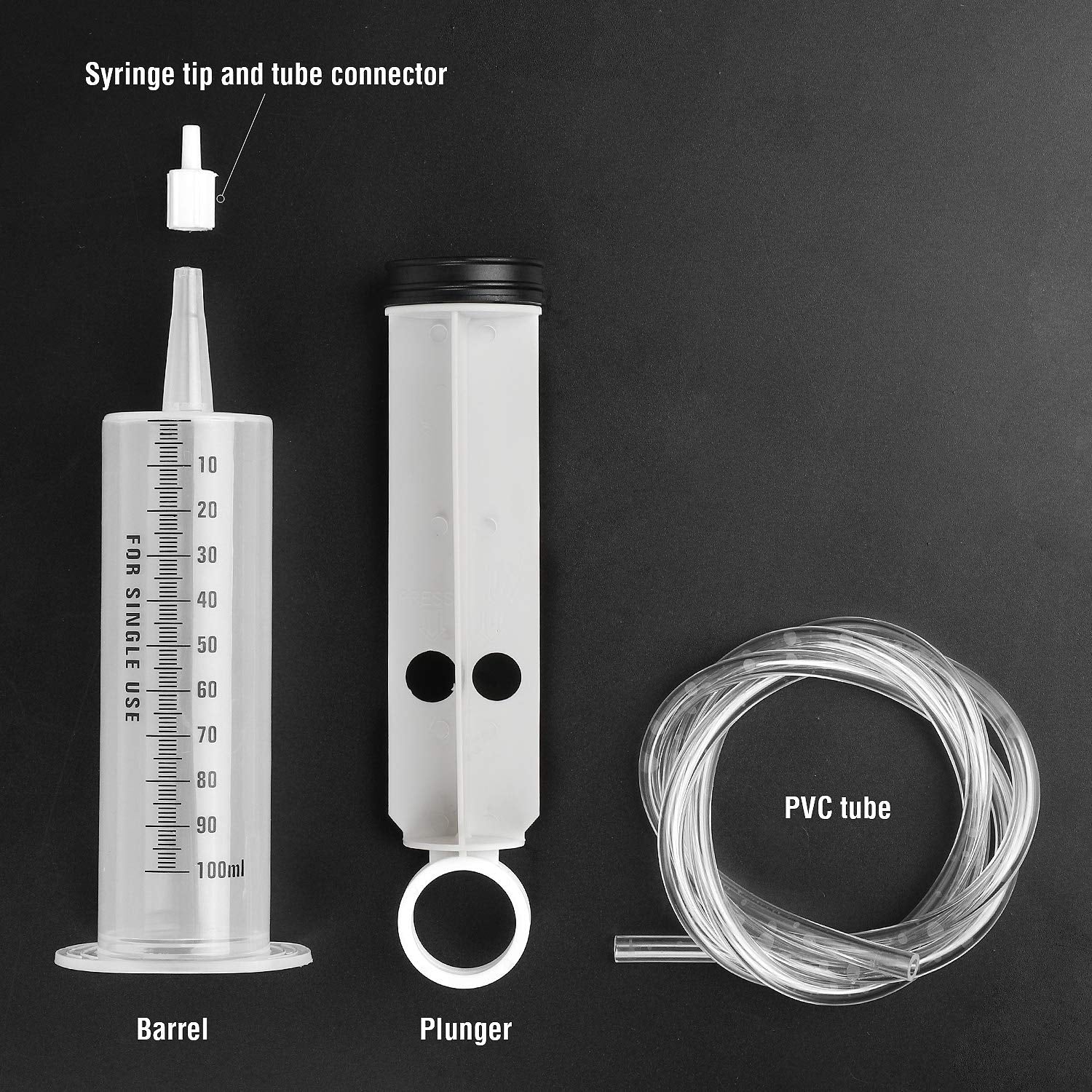 Hyber&Cara 100 ml Plastic Syringe with 100 cm Hose Made of PVC, Dosing Syringe, Feed Syringe, Marinating Syringe for Engine Oil, Brake Fluid Bleeding, Gardening, Pack of 2 100ml - Image 2