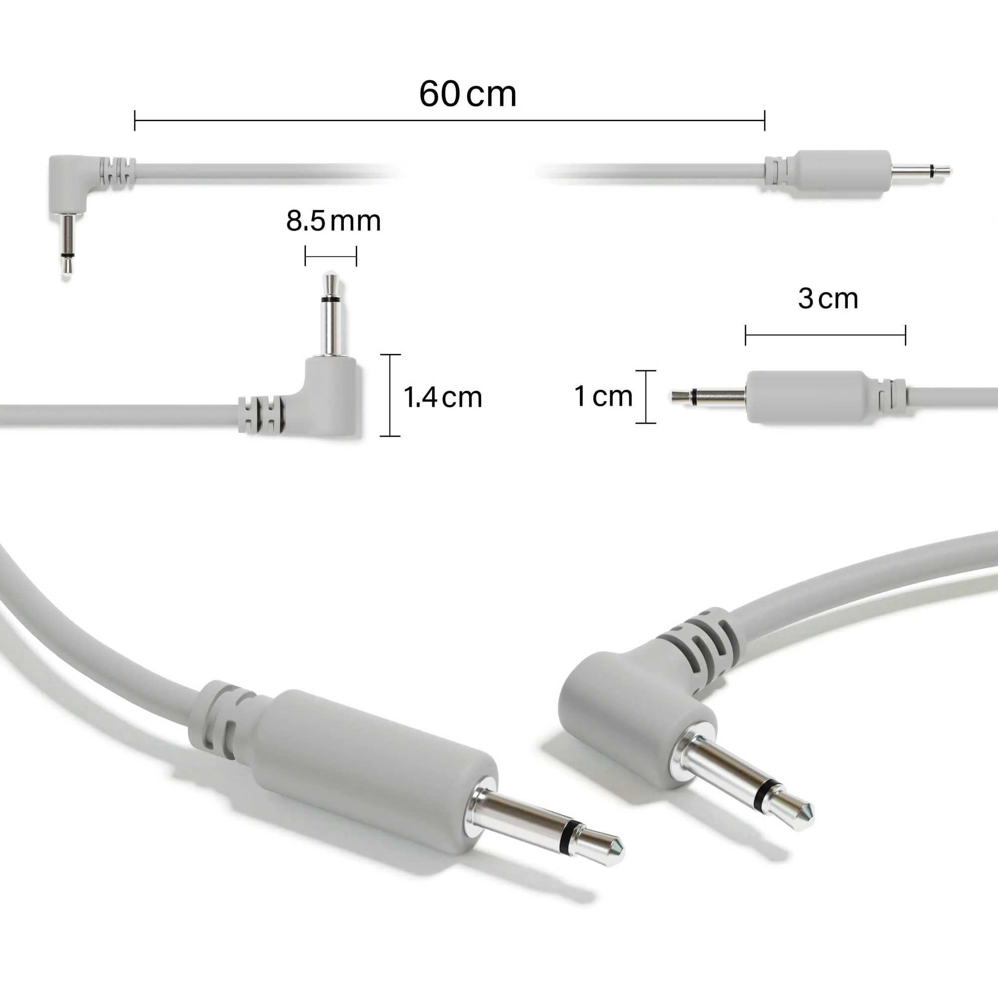 Hybrid Mono Modular Patch Cables - TS 3.5mm 1/8" - Eurorack Synth Synthesizer [13-Pack | 180 cm - 70.87"] 180 cm - 70.87" 13-Pack - Image 2