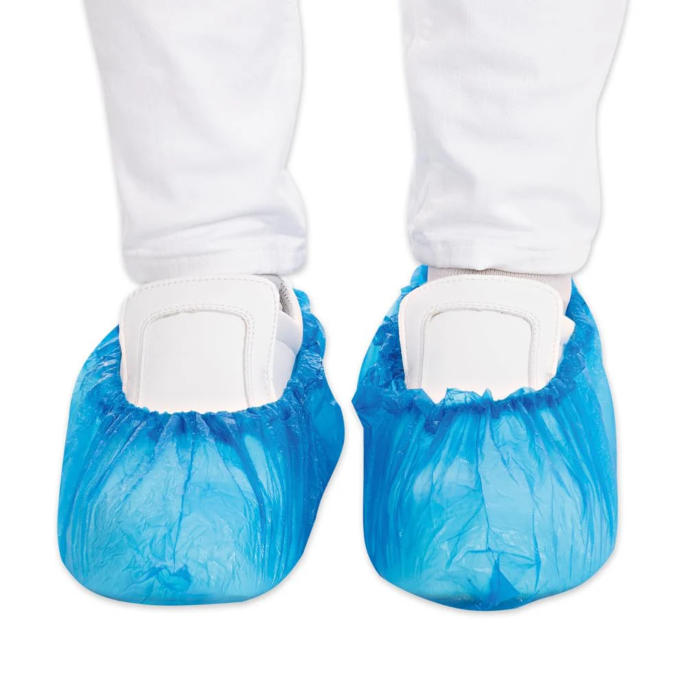Hygostar 200 x Shoe Covers Disposable Blue CPE Overshoes Shoe Covers Waterproof Overshoes Heel Protection for Shoes Shoe Covers Tear-Resistant Overshoes Elastic Overshoes - Image 2