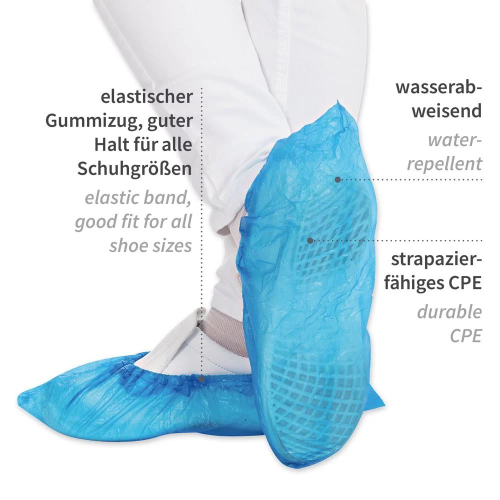 Hygostar 200 x Shoe Covers Disposable Blue CPE Overshoes Shoe Covers Waterproof Overshoes Heel Protection for Shoes Shoe Covers Tear-Resistant Overshoes Elastic Overshoes - Image 5