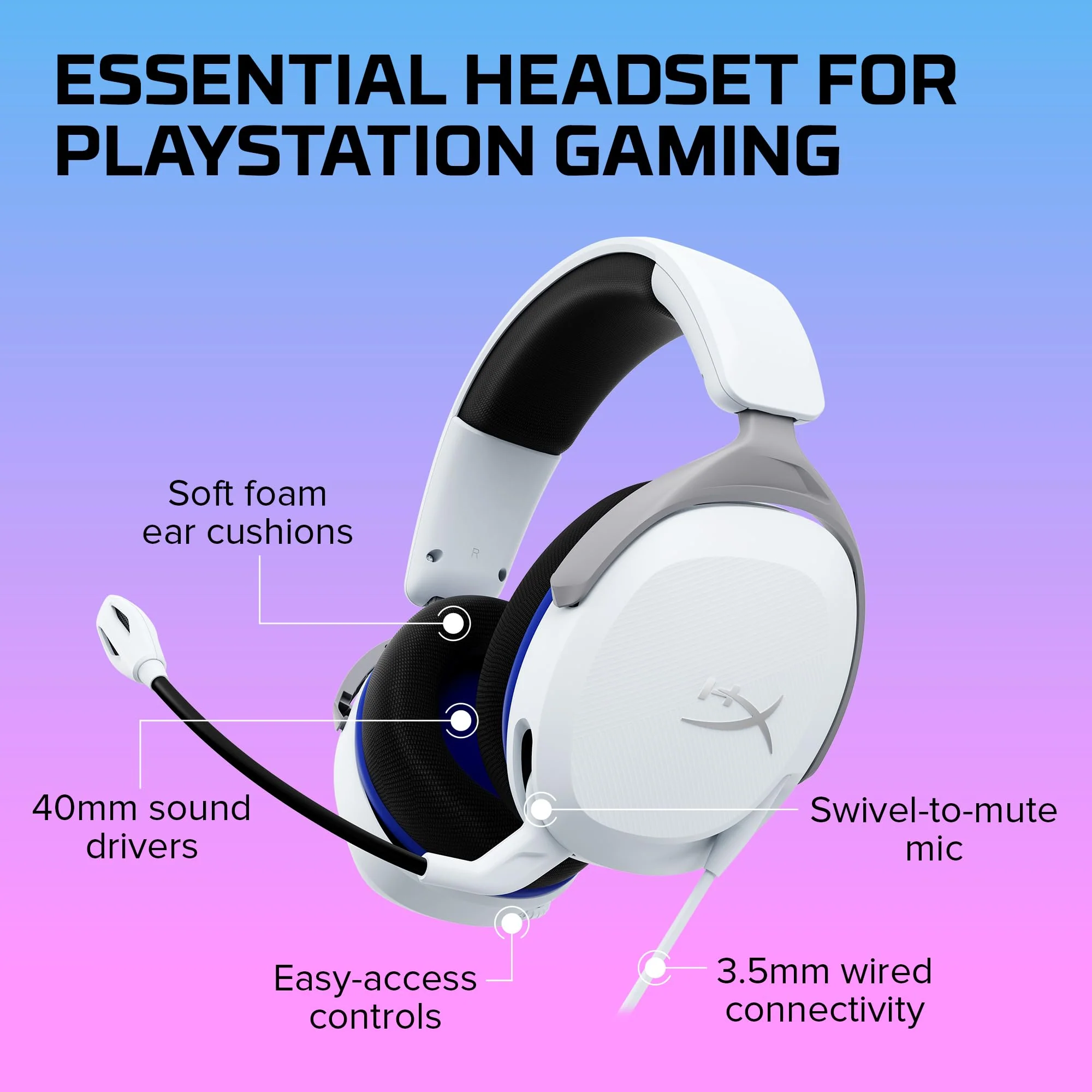 HyperX Cloud Stinger 2 Core - Gaming Headset for Playstation, Lightweight Over-Ear Headset with mic, Swivel-to-Mute Function, 40mm Drivers - White Wired - Image 6