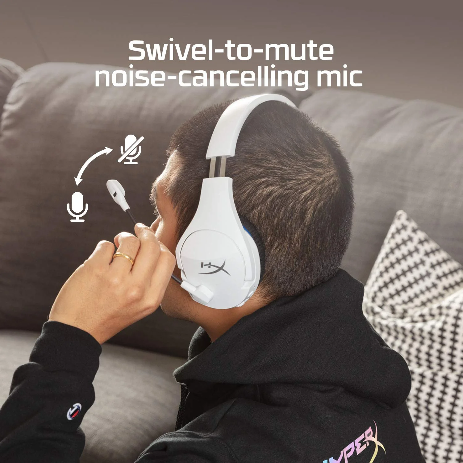 HyperX HHSS1C-KB-WT/G Cloud Stinger Core – Wireless Gaming Headset, for PS4, PS5, PC, Lightweight, Durable Steel Sliders, Noise-Cancelling Microphone - White - Image 6