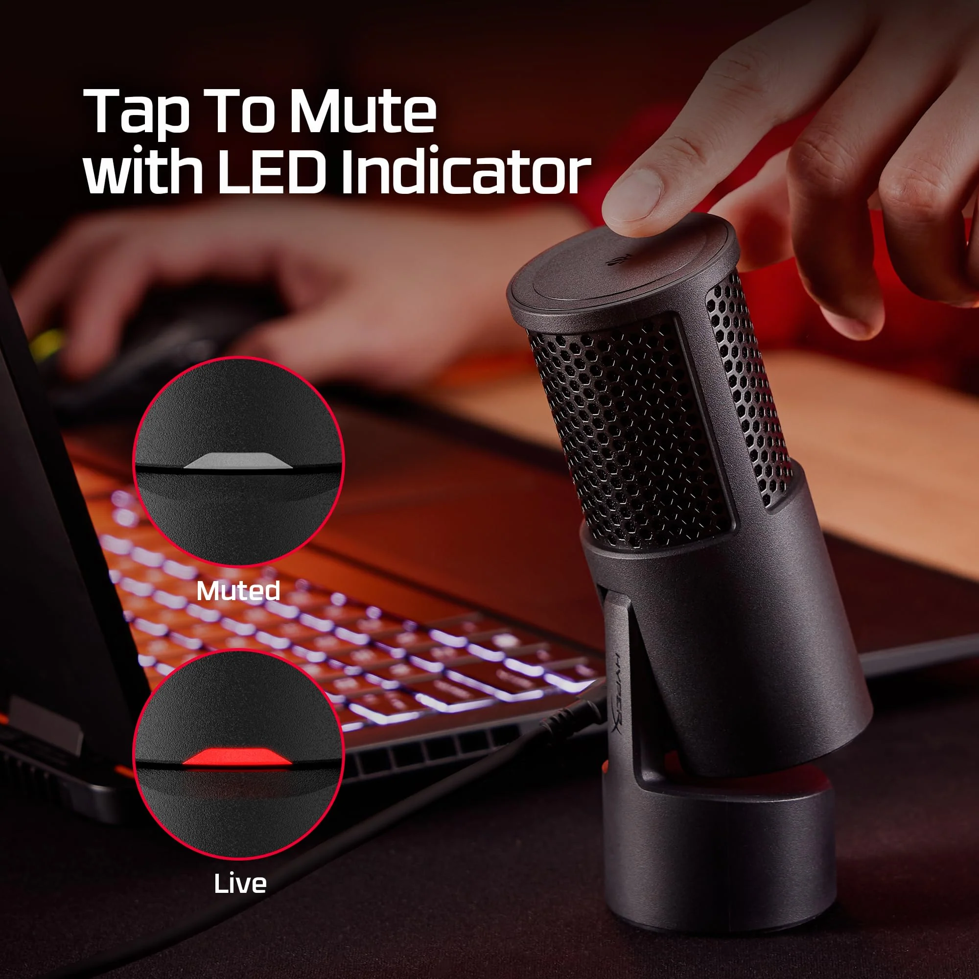 HyperX SoloCast 2 – Gaming USB Condenser Mic for PC, USB-C to USB-A, Built-in Pop Filter, Internal Shock Mount, Plug and Play, 24-bit / 96kHz, Compact Tiltable Stand – Black - Image 5