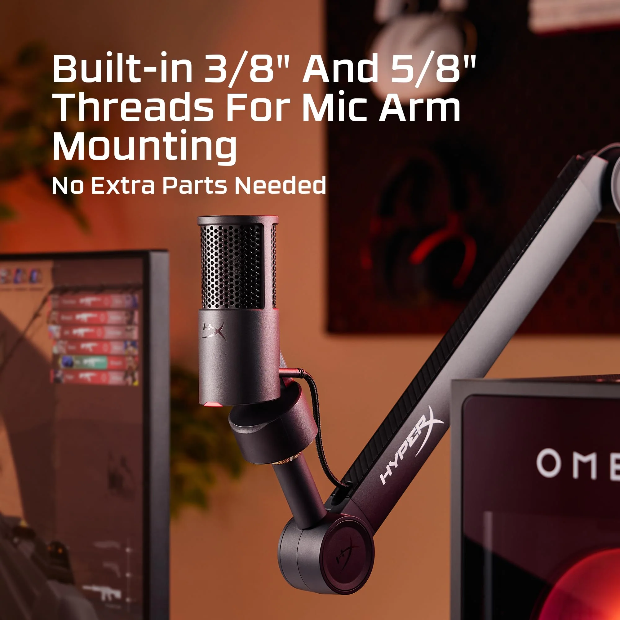 HyperX SoloCast 2 – Gaming USB Condenser Mic for PC, USB-C to USB-A, Built-in Pop Filter, Internal Shock Mount, Plug and Play, 24-bit / 96kHz, Compact Tiltable Stand – Black - Image 6