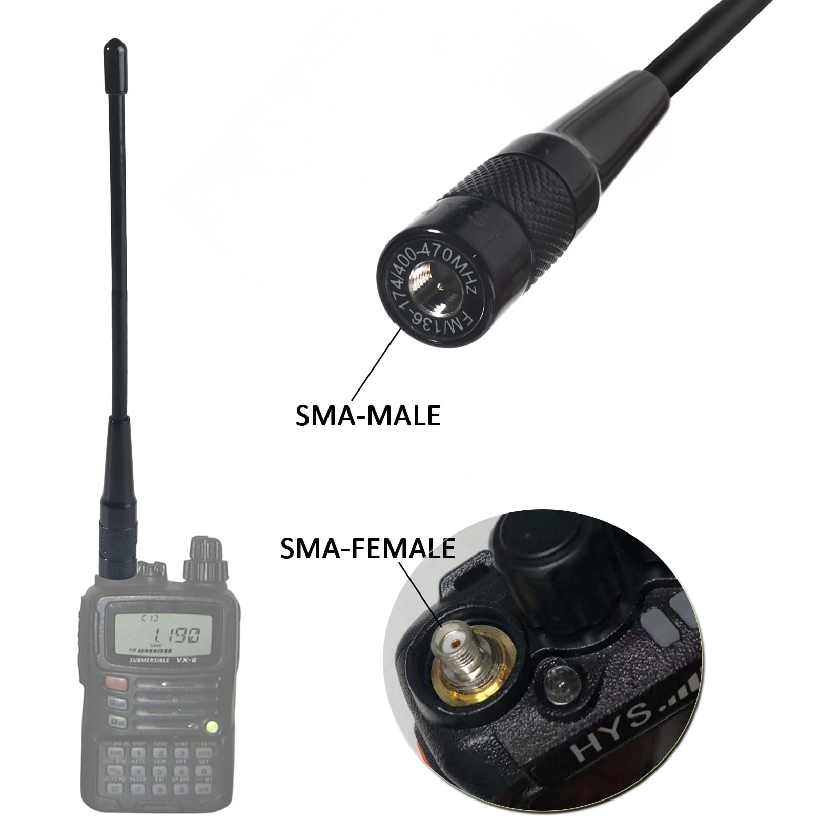 HYS 701N SMA-Male Dual Band VHF/UHF 144MHz/430MHz Antenna for YAESU VX-1R VX-2R VX-3R TYT TH-UV8R UVF10 UV6R Walkie Talkie(3PCS) Black - Image 3