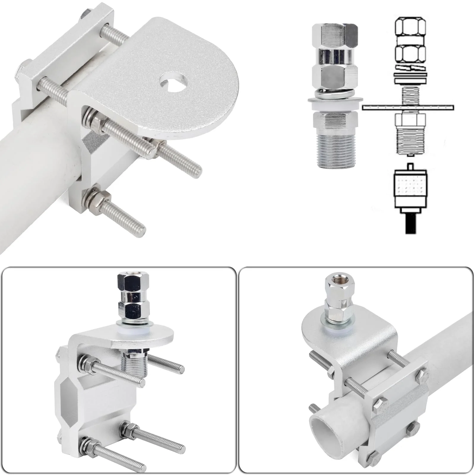 HYS Heavy Duty Groove CB Radio Antenna Mount W/ SO239 Stud, Double Aluminum Single Groove Roll Bar/Mirror Mounting Bracket - Image 4