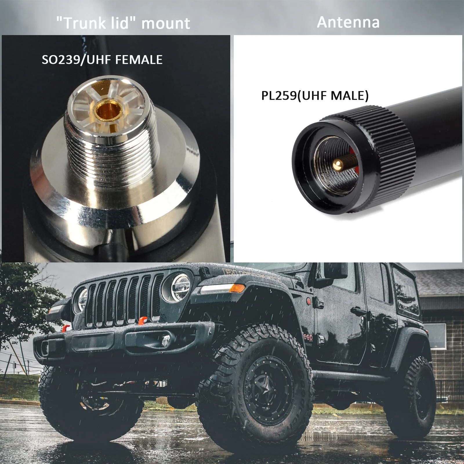 HYS Heavy-Duty Trunk Lid Antenna Mount Bracket Base with 13Ft RG-58 Coax Cable, PL-259 to SO239 UHF Connectors for CB, Ham Radio, HF/VHF/UHF Mobile Antennas (TCJ-N6) - Image 4